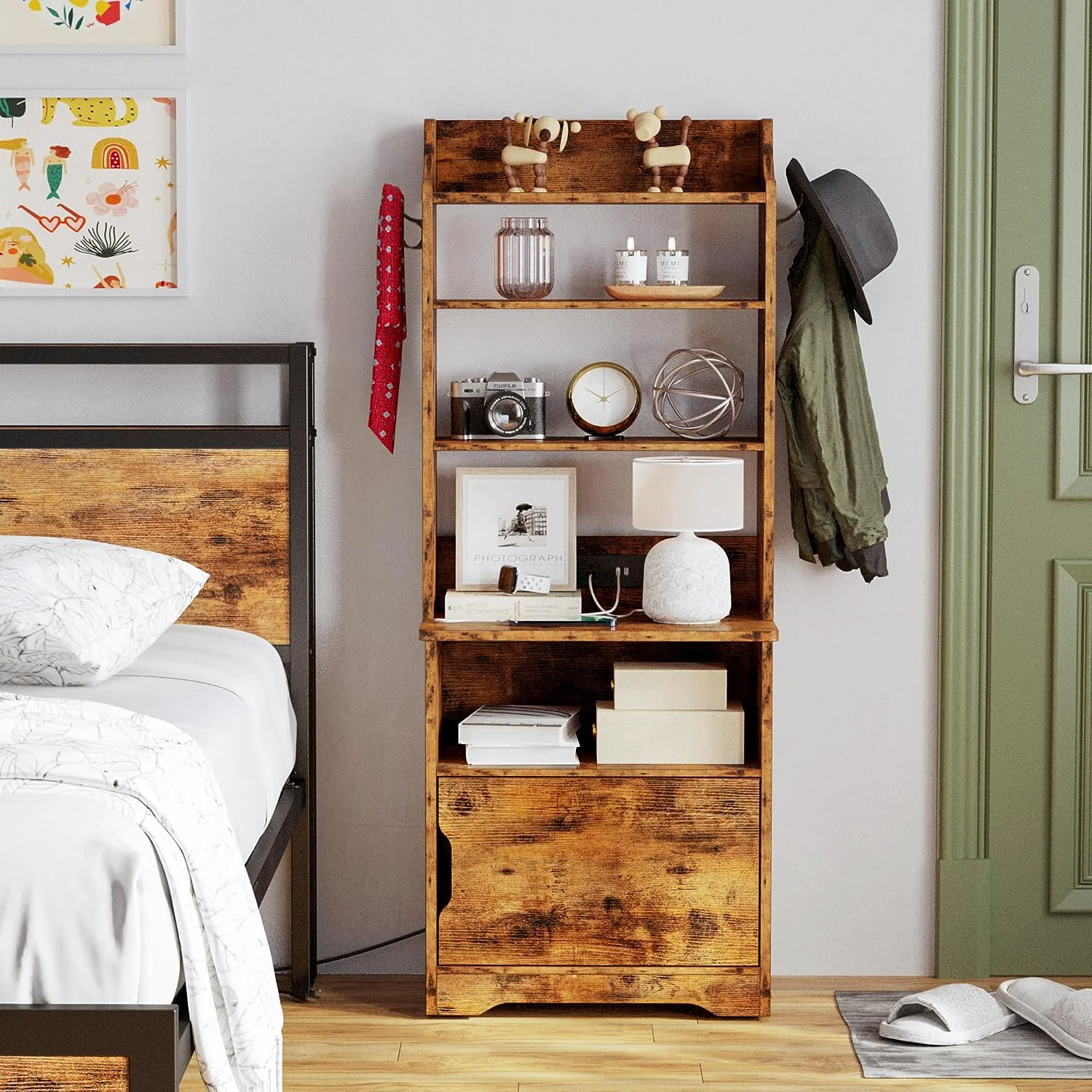 Prestigious Nightstand with Charging Station 55 Tall End Side Table Bookshelf with Storage CabinetNightstand with Charging Station 55 Tall End Side Table Bookshelf with Storage Cabinet Trendy