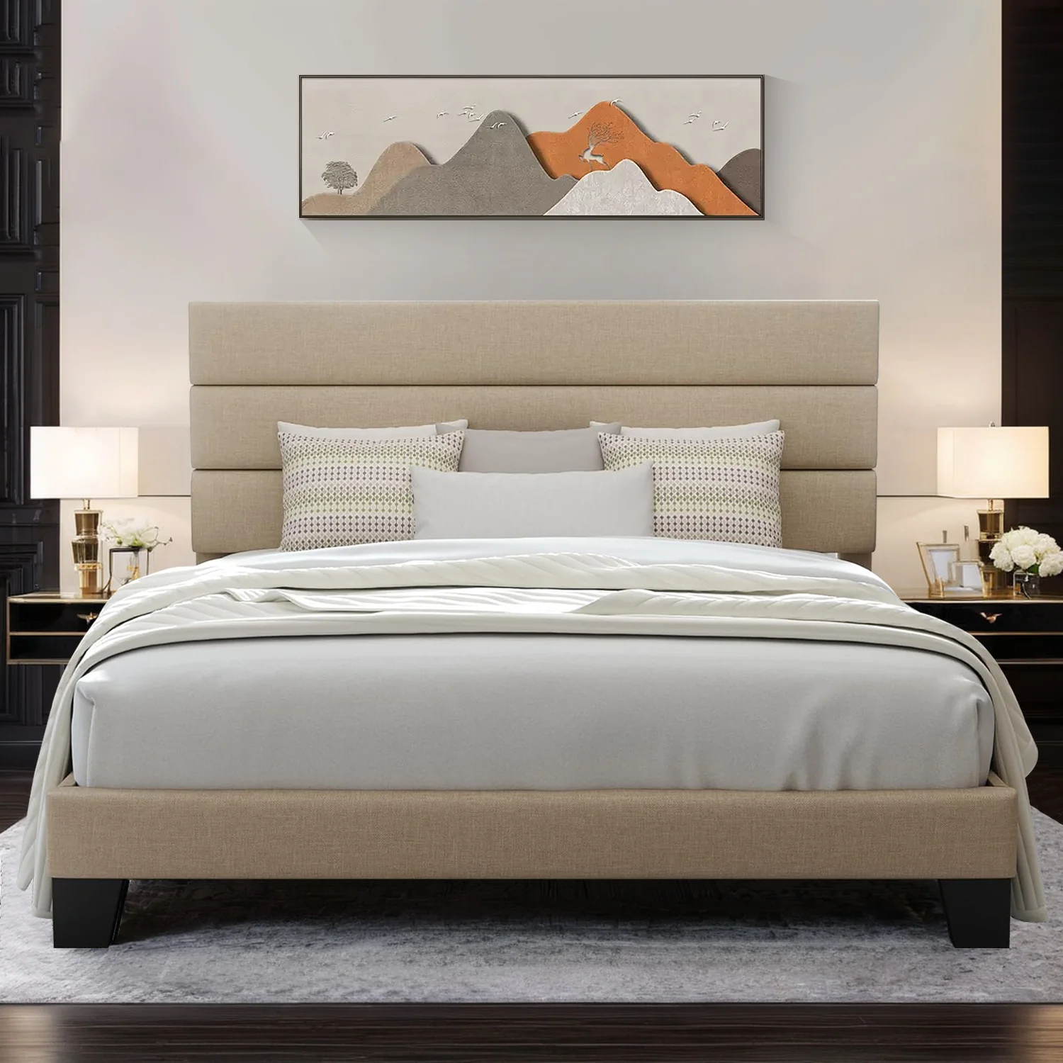 Exceptional Platform Bed Frame with Fabric Upholstered Headboard and Wooden Slat Support No Springs RequiredPlatform Bed Frame with Fabric Upholstered Headboard and Wooden Slat Support No Springs Required Refined