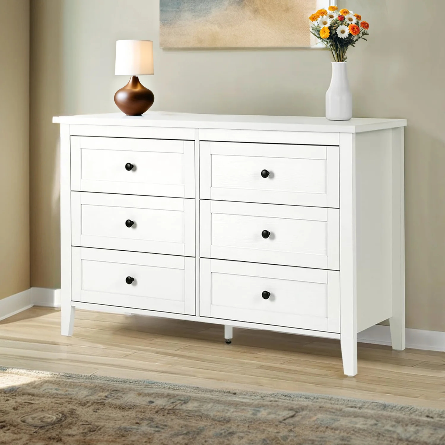 Official Traditional White Dresser with 6 Drawers Storage Dresser Chest DresserTraditional White Dresser with 6 Drawers Storage Dresser Chest Dresser Professional