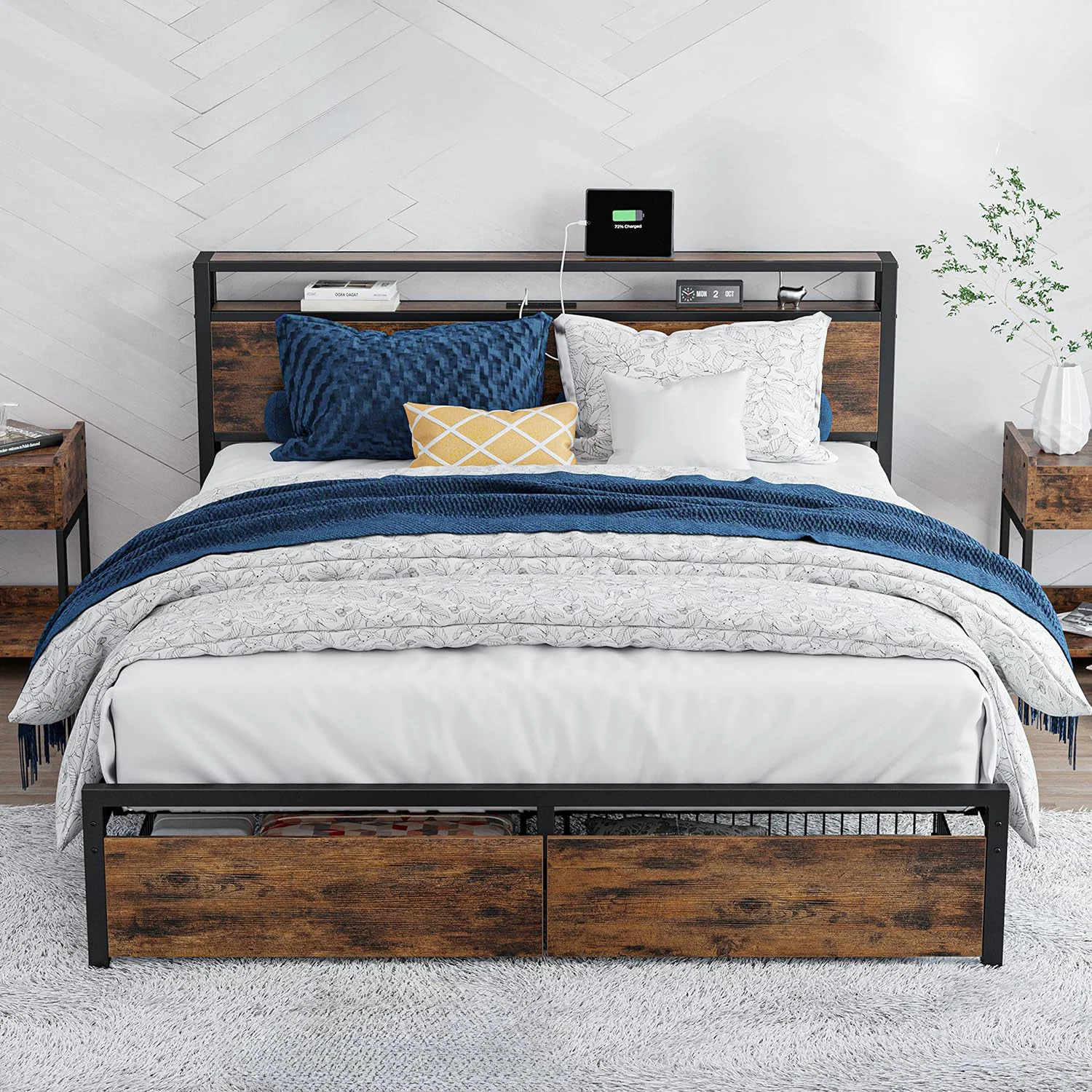 Safe Bed Frame with Storage Headboard Platform Bed with Drawers and Charging Station No Box Spring NeededBed Frame with Storage Headboard Platform Bed with Drawers and Charging Station No Box Spring Needed Prestigious