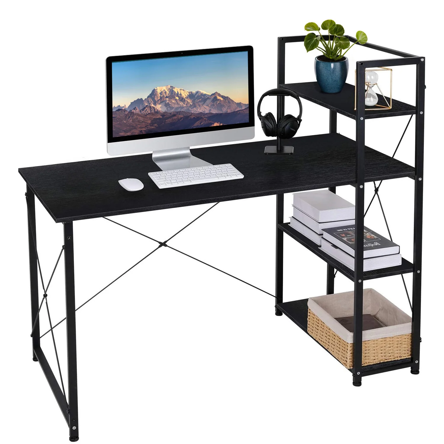 Secure 47-inch Computer Desk Writing Study Table with Storage Reversible Bookshelf47-inch Computer Desk Writing Study Table with Storage Reversible Bookshelf Efficient