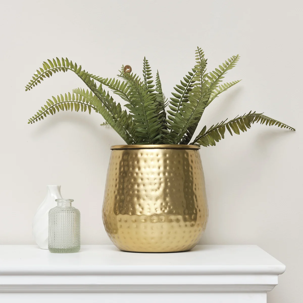 Fine Gold Hammered Metal Planter 20cm x 20cm Lightweight