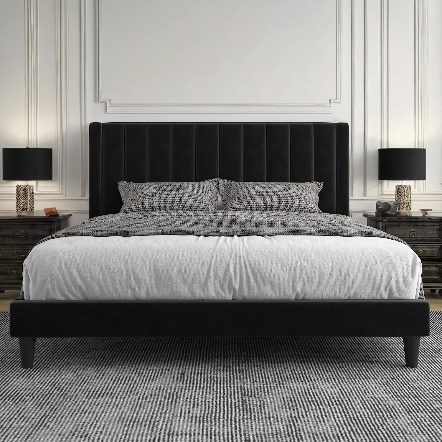 Certified Velvet Upholstered Bed Frame with Tufted Headboard-Full Queen King SizeVelvet Upholstered Bed Frame with Tufted Headboard-Full Queen King Size Soft