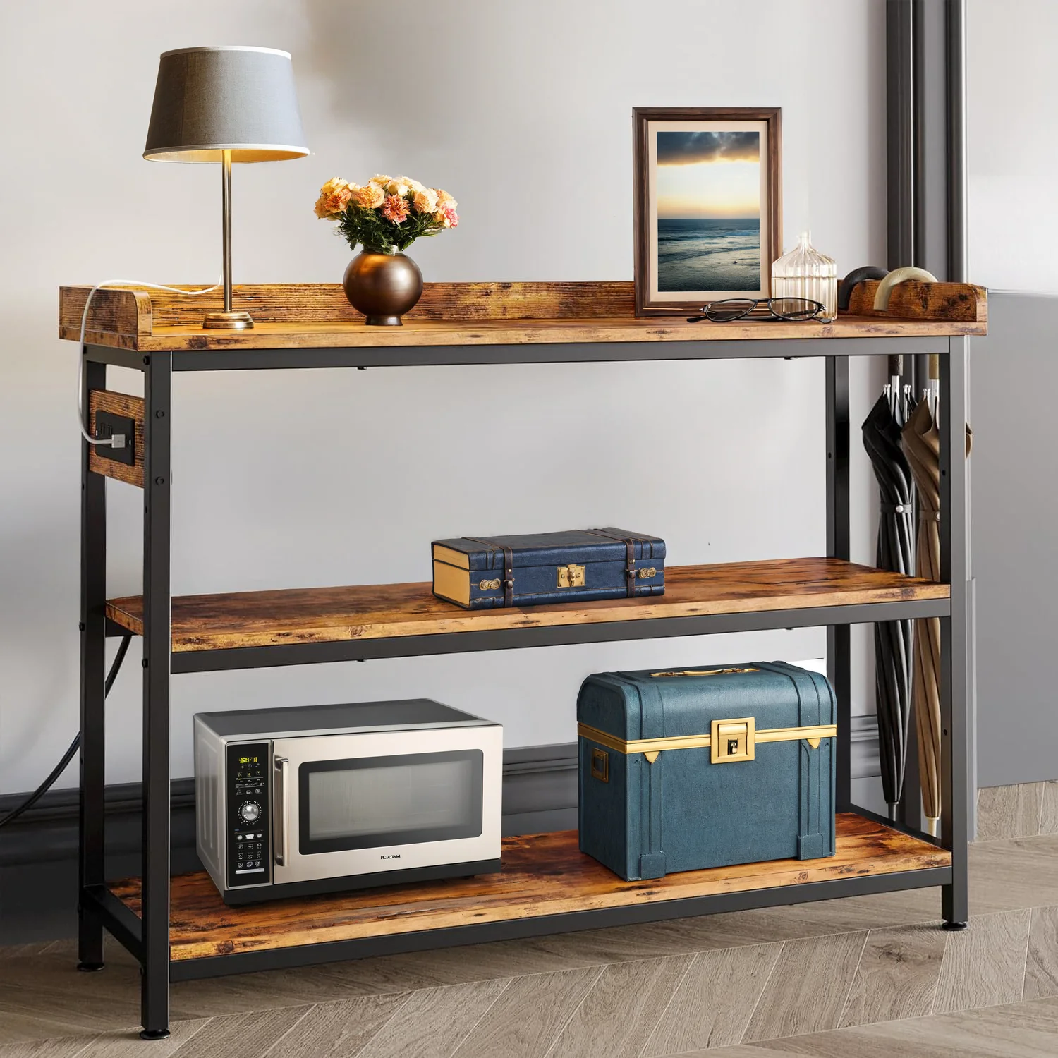 Certified 43 Height Adjustable Console Table with Power Outlet for Entryway Living Room Rustic Brown43 Height Adjustable Console Table with Power Outlet for Entryway Living Room Rustic Brown Recyclable