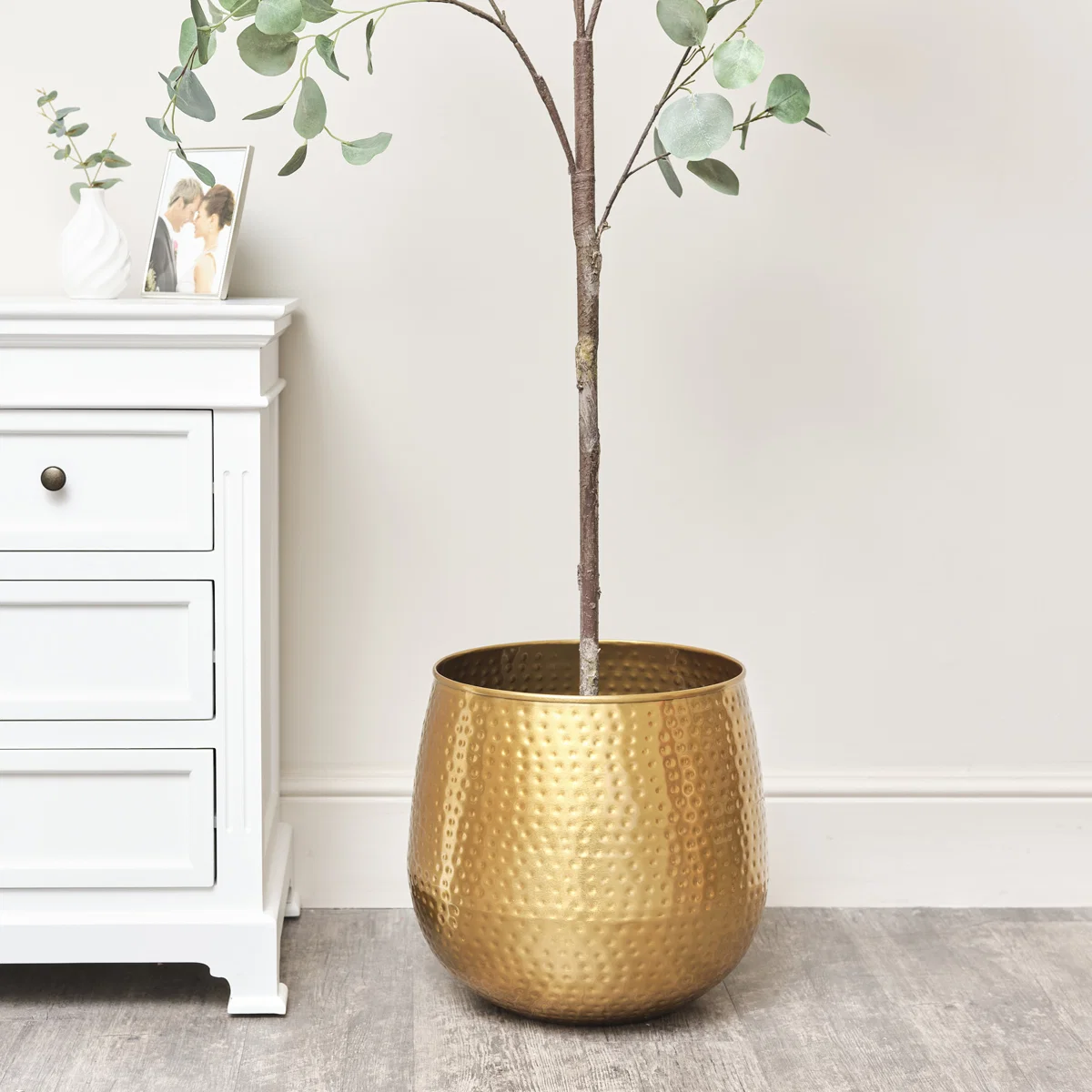 Relaxed Large Gold Hammered Metal Planter 40cm x 38cm Crafted