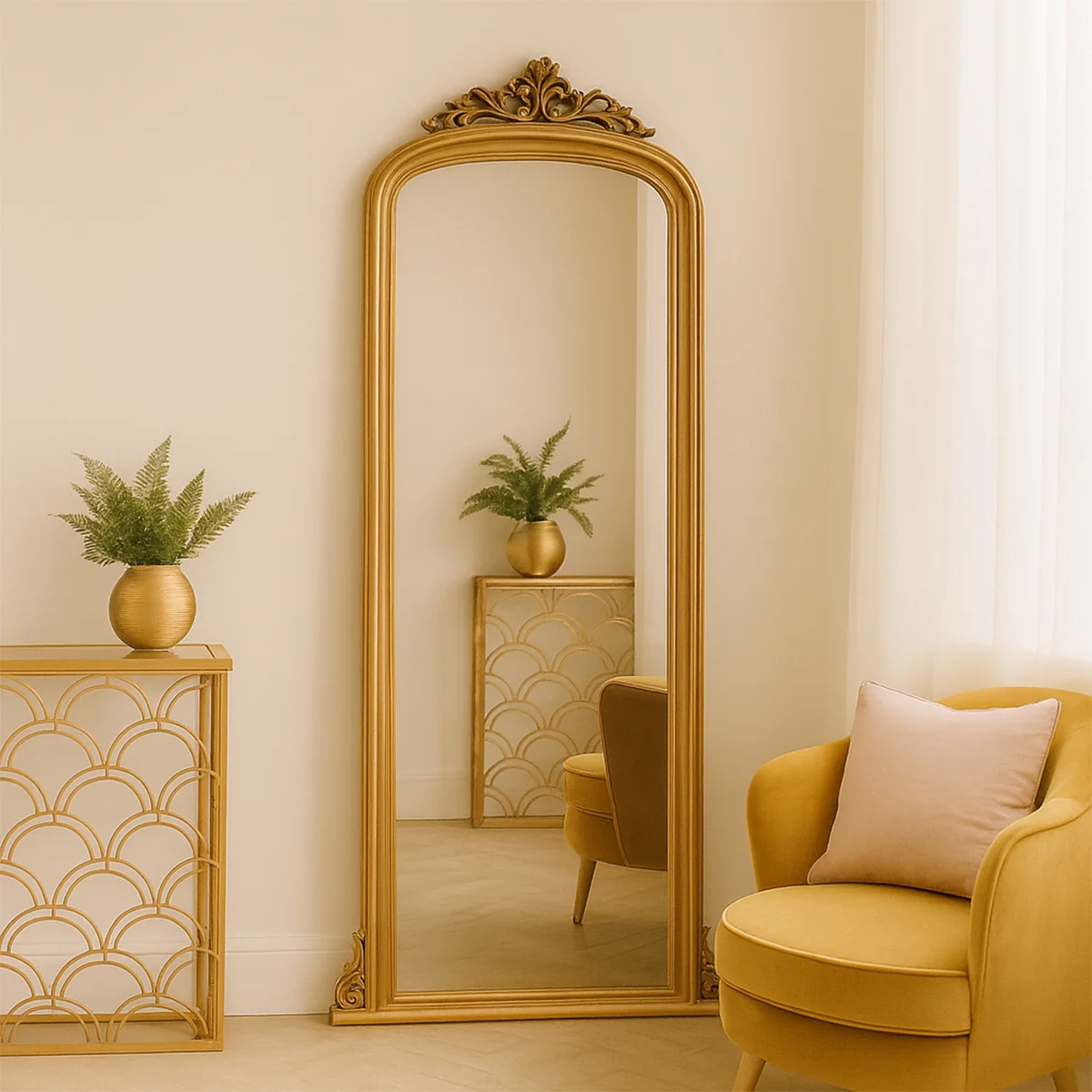 Crafted Tall Gold Ornate Vintage Wall Leaner Mirror 80cm x 180cm Excellent