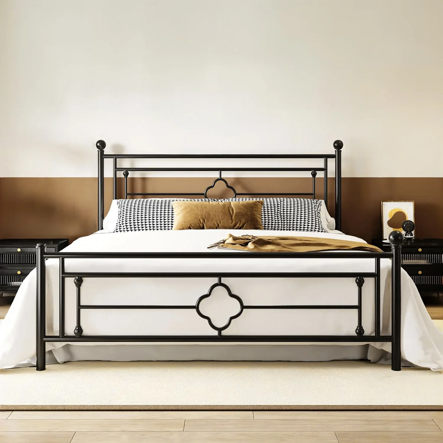 Eco-Friendly Victorian Vintage Metal Platform Bed Frame with Headboard Footboard Bed StorageVictorian Vintage Metal Platform Bed Frame with Headboard Footboard Bed Storage Versatile