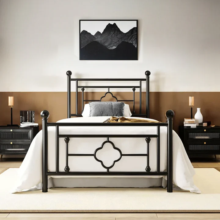 Trendy Twin Size Victorian Vintage Metal Platform Bed Frame with Headboard and Footboard Mattress Base with Storage Easy Assembly without Box SpringTwin Size Victorian Vintage Metal Platform Bed Frame with Headboard and Footboard Mattress Base with Storage Easy Assembly without Box Spring Relaxed
