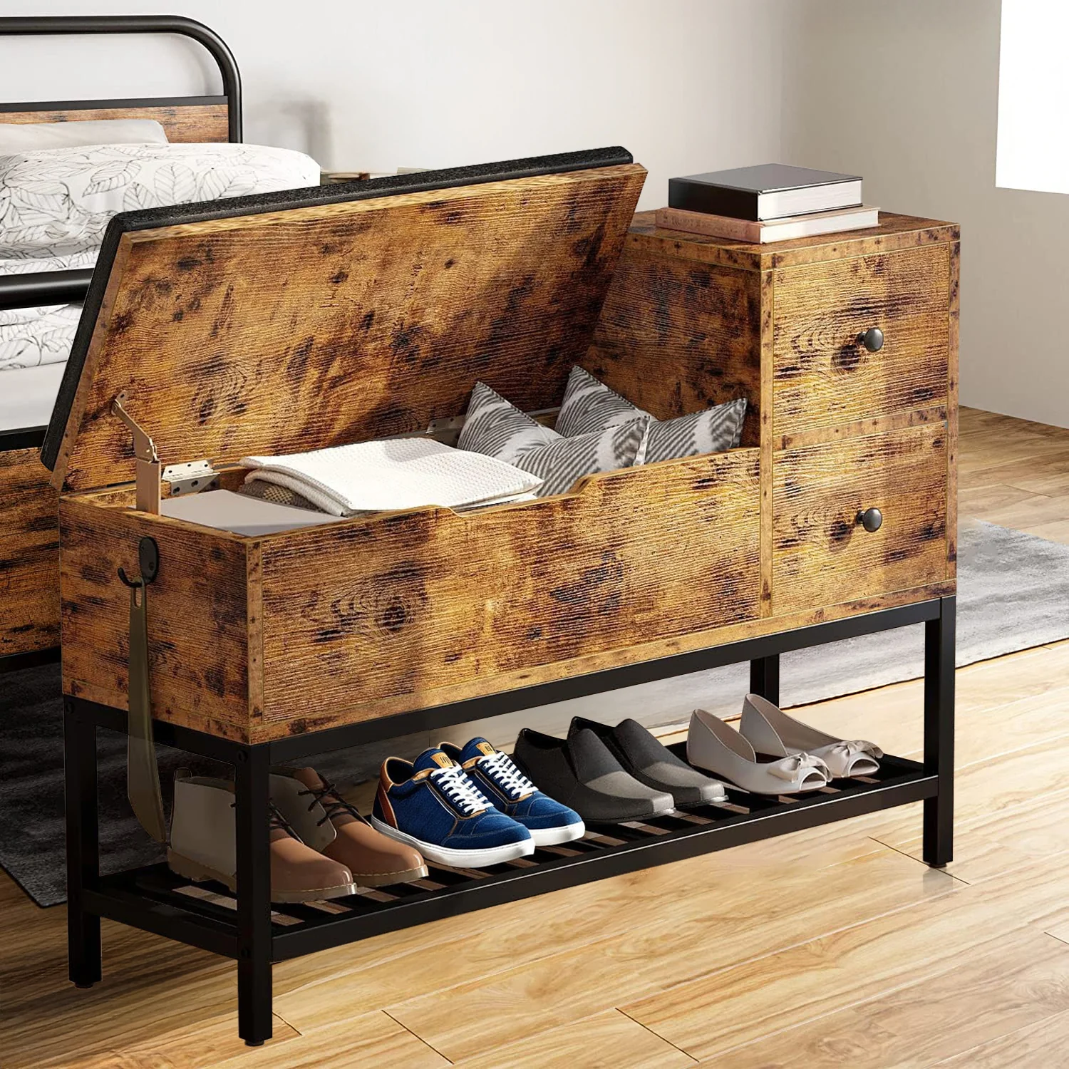 Consistent Entryway Bench With Shoe Rack Storage Bench With Flip Top Box and 2 DrawersEntryway Bench With Shoe Rack Storage Bench With Flip Top Box and 2 Drawers Quality