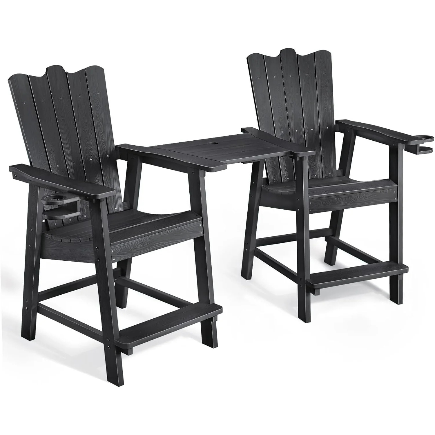 Quality Tall Balcony Chair 2-Piece Set with Removable Connecting Outdoor Adirondack Chairs with Cup Holder and Umbrella HoleTall Balcony Chair 2-Piece Set with Removable Connecting Outdoor Adirondack Chairs with Cup Holder and Umbrella Hole Crafted