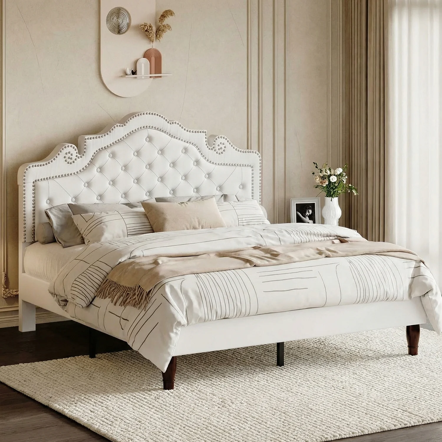 User-Friendly Upholstered Button Tufted Platform Bed with Adjustable Velvet Tiara Headboard No Springs RequiredUpholstered Button Tufted Platform Bed with Adjustable Velvet Tiara Headboard No Springs Required Next-Generation