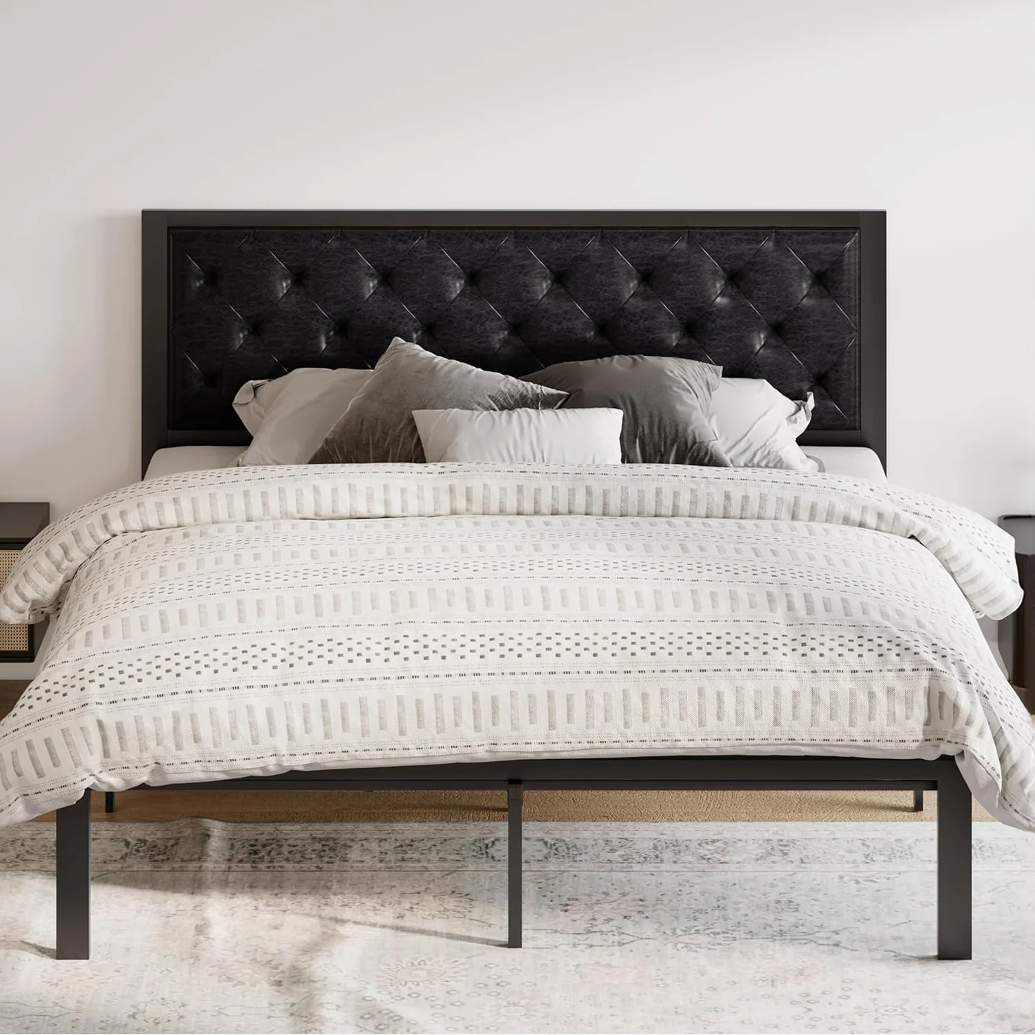 Trusted Faux Leather Upholstered Headboard Bed Frame with Chic Diamond Stitch Tufting Design No Springs RequiredFaux Leather Upholstered Headboard Bed Frame with Chic Diamond Stitch Tufting Design No Springs Required Original