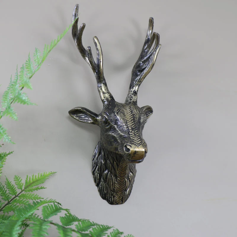 Genuine Antique Gold Metal Wall Mounted Stag Head Recyclable