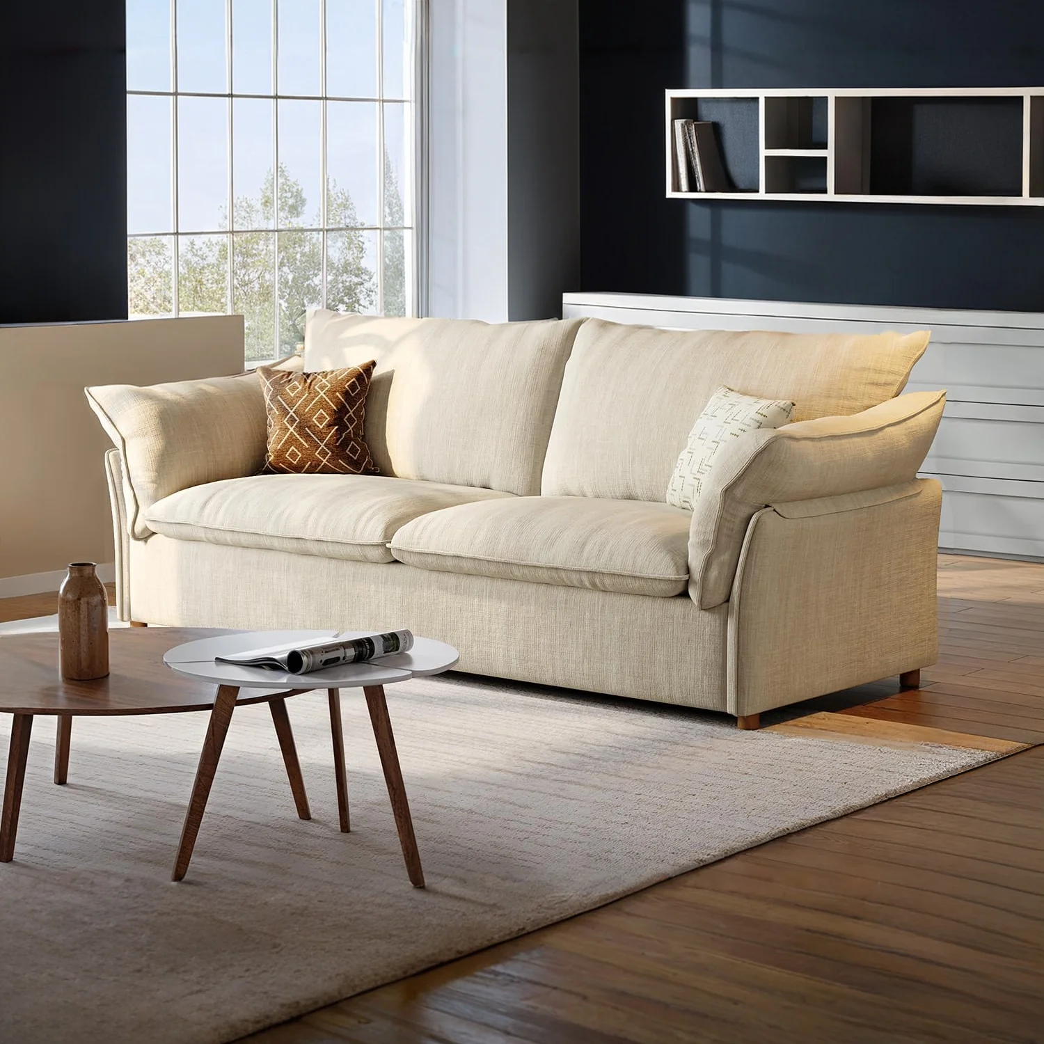 Detailed Modern Linen Living Room Sofa 86-Inch Cloud Sofa 23.6-Inch Deep Seat Sofa Extra Wide Double Seat SofaModern Linen Living Room Sofa 86-Inch Cloud Sofa 23.6-Inch Deep Seat Sofa Extra Wide Double Seat Sofa Recyclable