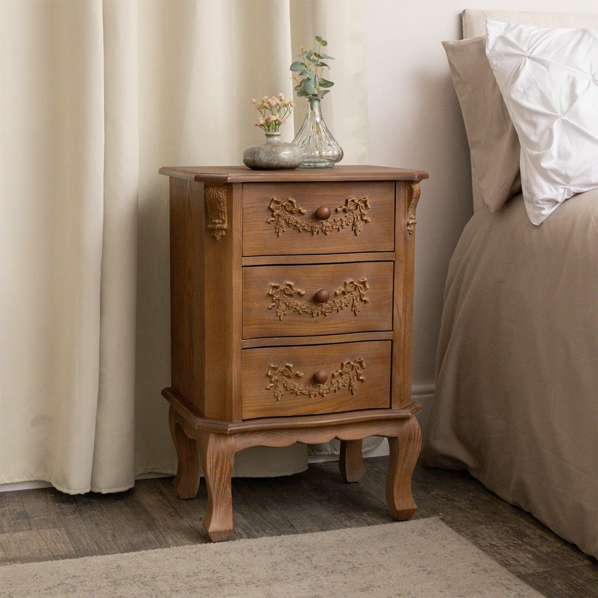 Flexible Wooden 3 Drawer Bedside Table – Pays Du Bois Range Consistent