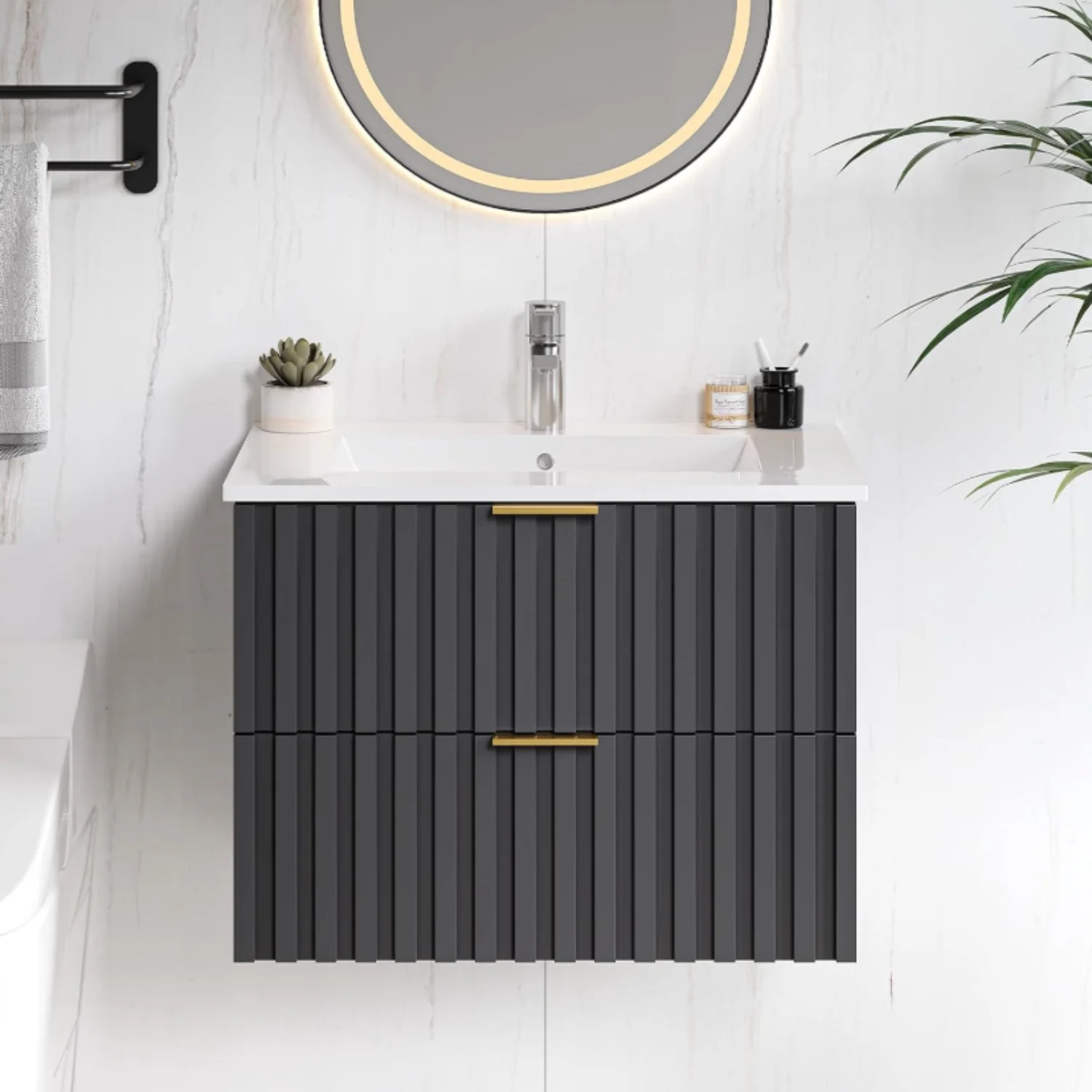 Top-Quality 24 Inch Bathroom Vanity with Sink Combo Wall-Mounted Floating Cabinet with 2 Soft-Close Drawers Bathroom Storage Cabinet with Moisture-Resistant Finish24 Inch Bathroom Vanity with Sink Combo Wall-Mounted Floating Cabinet with 2 Soft-Close Drawers Bathroom Storage Cabinet with Moisture-Resistant Finish Refined