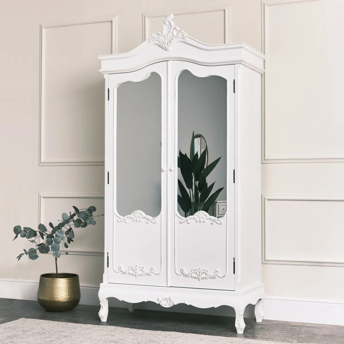 Fine Antique White Mirrored Wardrobe – Pays Blanc Range Original Design