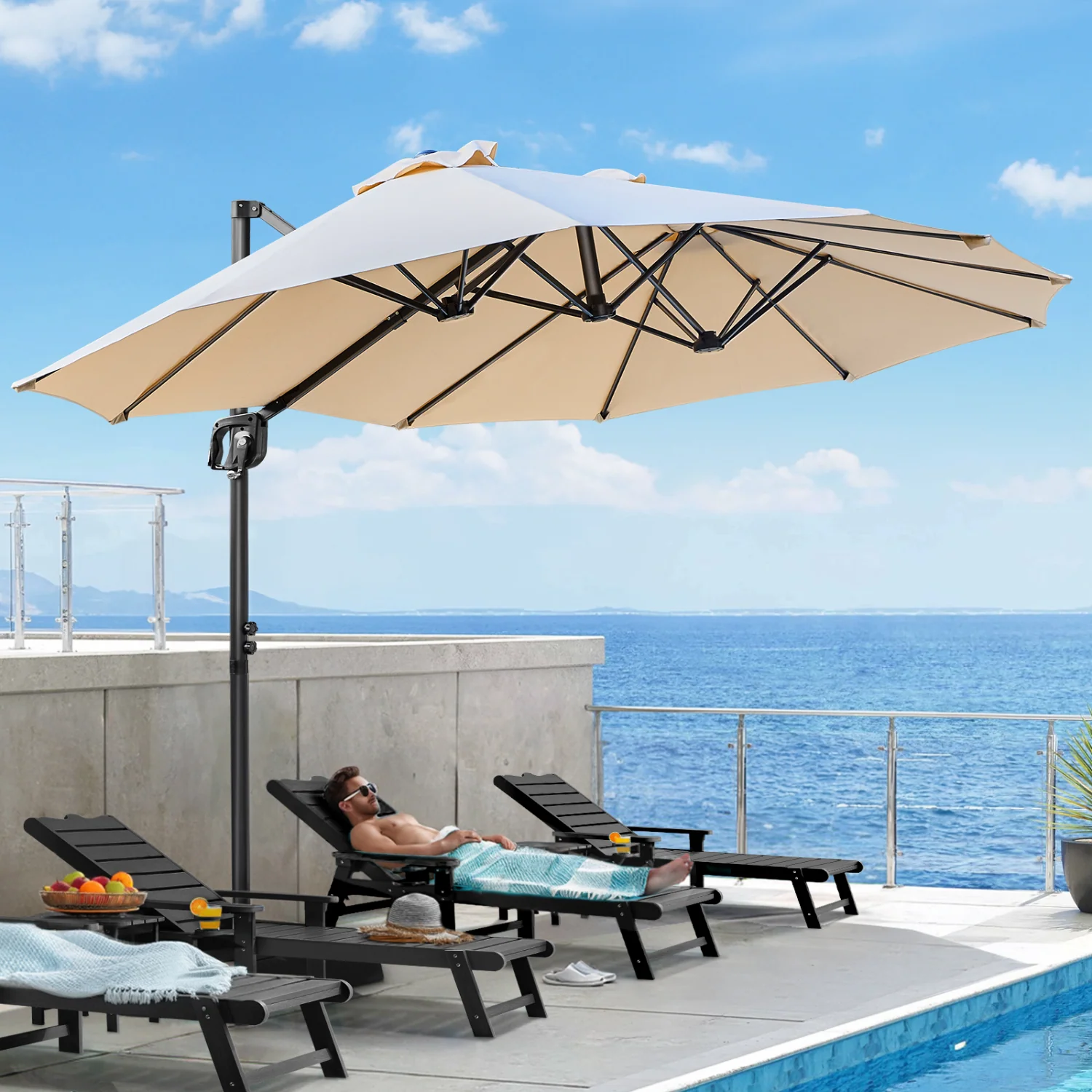 Luxury 8×13 FT Cantilever Patio Umbrella with Base Included Large Double-Sided Rectangle Umbrella Outdoor Offset Sun Shade Umbrella8x13 FT Cantilever Patio Umbrella with Base Included Large Double-Sided Rectangle Umbrella Outdoor Offset Sun Shade Umbrella Practical