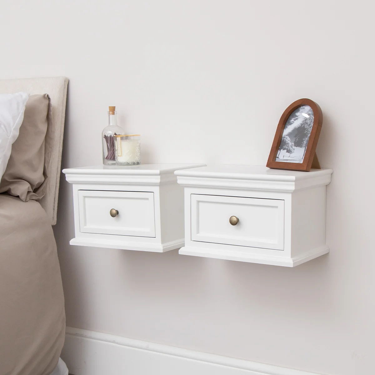 Excellent Pair Of White Wall Mounted Bedside Tables – Daventry White Range Official