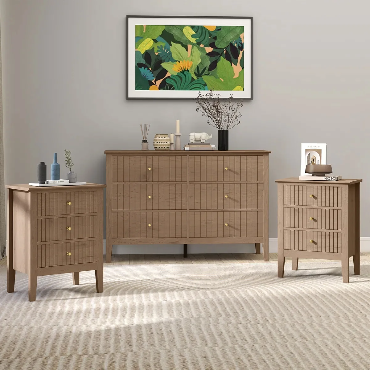 Consistent Large Chest of Drawers and Pair of Bedside Tables – Hales Pale Wood Range Durable