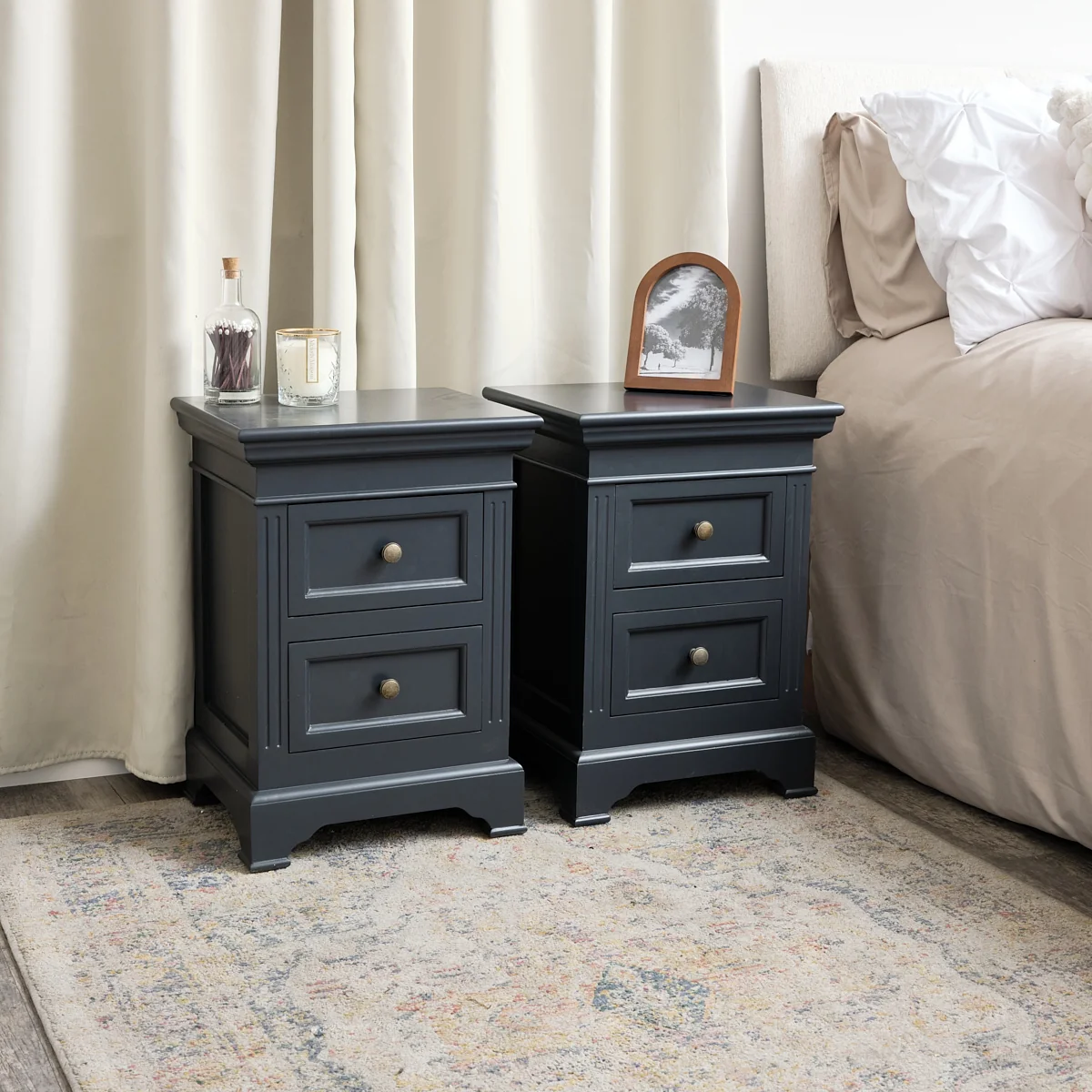 Trendy Pair of Navy Black Two Drawer Bedside Tables – Daventry Navy Black Range Environmentally Friendly