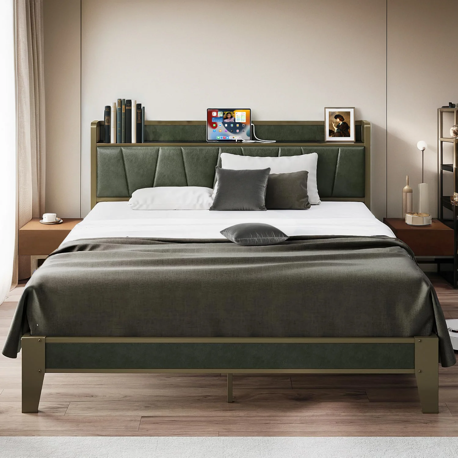 Selected Upholstered Bed Frame Bed Frame Storage Headboard with Charging Station No Box Spring NeededUpholstered Bed Frame Bed Frame Storage Headboard with Charging Station No Box Spring Needed Trendy
