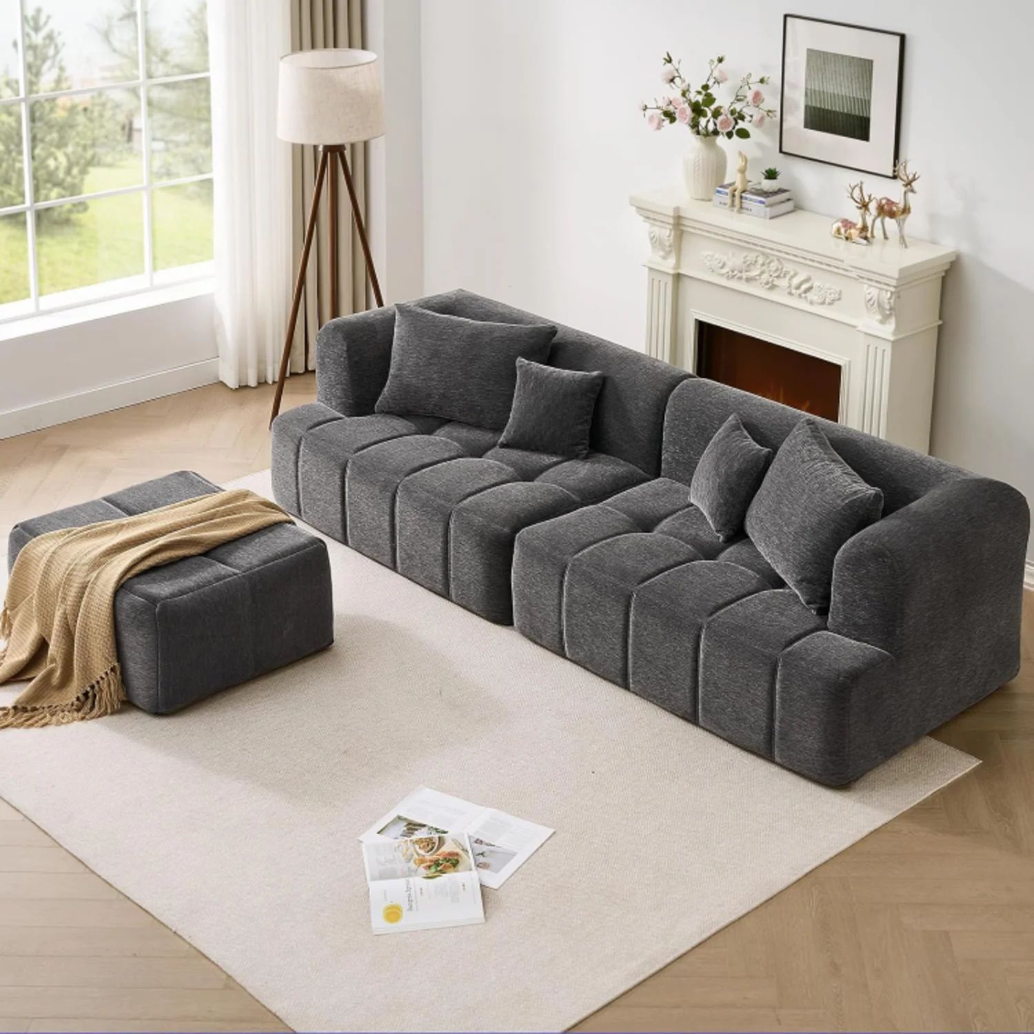 Fashionable Modular Sectional Sofa Cloud Couch Boneless Couch Chenille Upholstered Couch with ChaiseModular Sectional Sofa Cloud Couch Boneless Couch Chenille Upholstered Couch with Chaise Modern