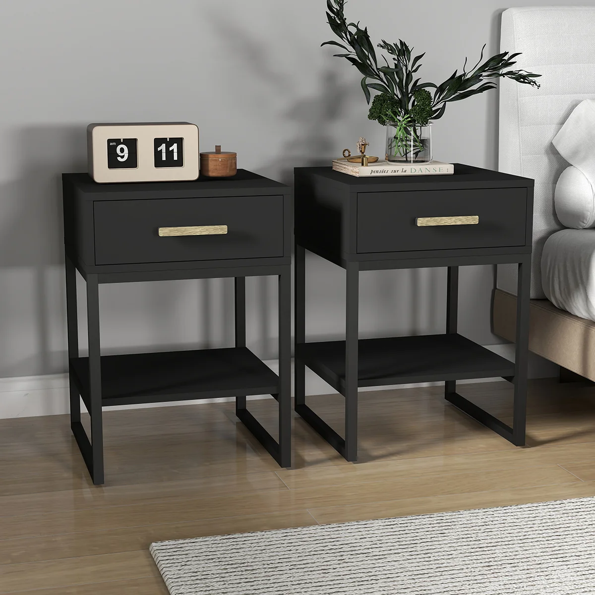 Responsible Pair of One Drawer Bedside Tables – Luna Black Range Environmentally Friendly
