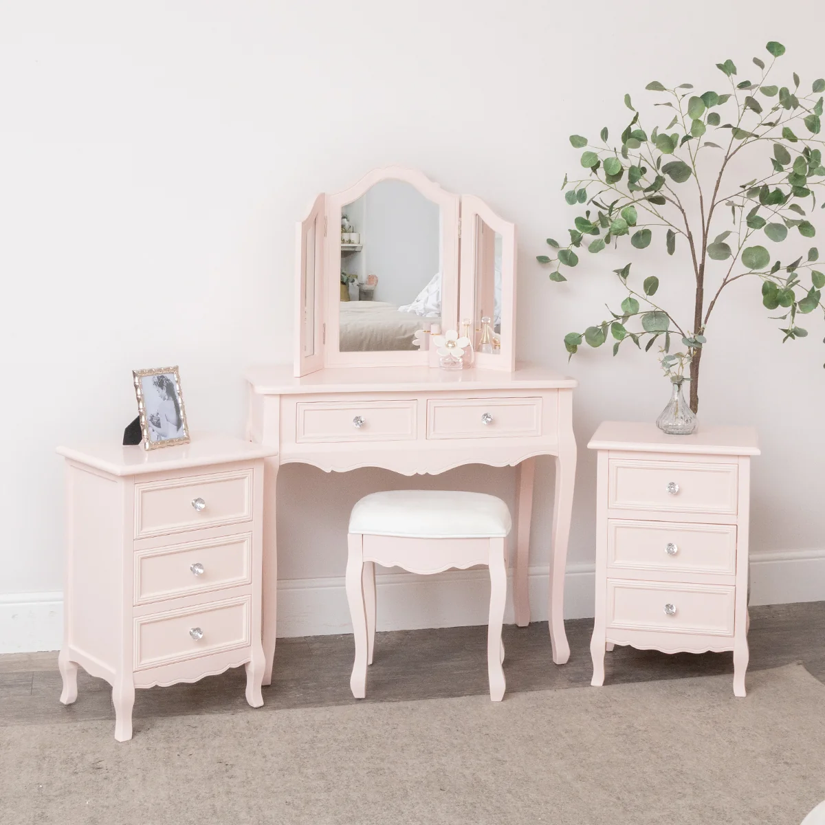 Sophisticated Pink Dressing Table Mirror Stool Pair Bedside Tables – Sophia Pink Range Effective