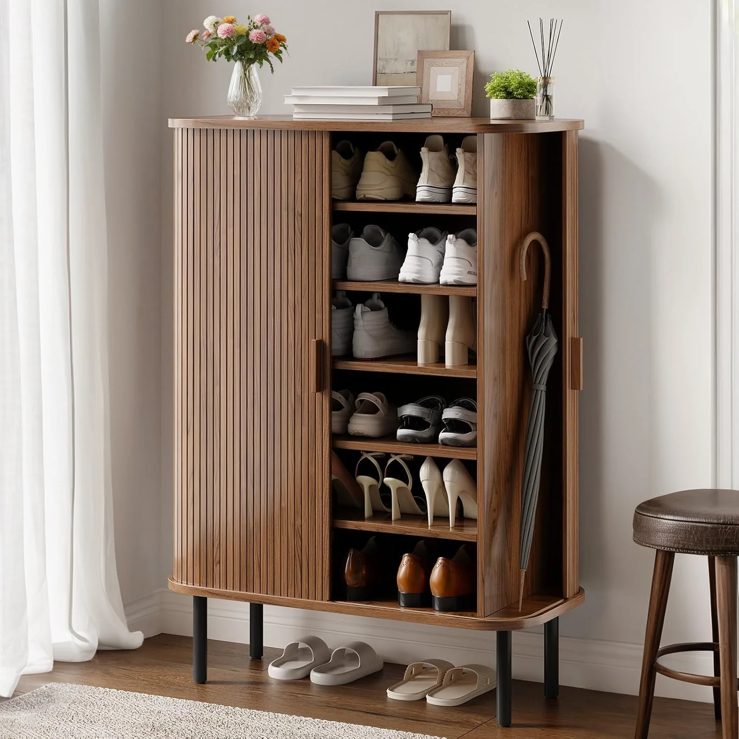 Minimalist Shoe Storage Cabinet 6-Tier Entryway Shoe Storage Organizer with Sliding Door Adjustable ShelvesShoe Storage Cabinet 6-Tier Entryway Shoe Storage Organizer with Sliding Door Adjustable Shelves Superior