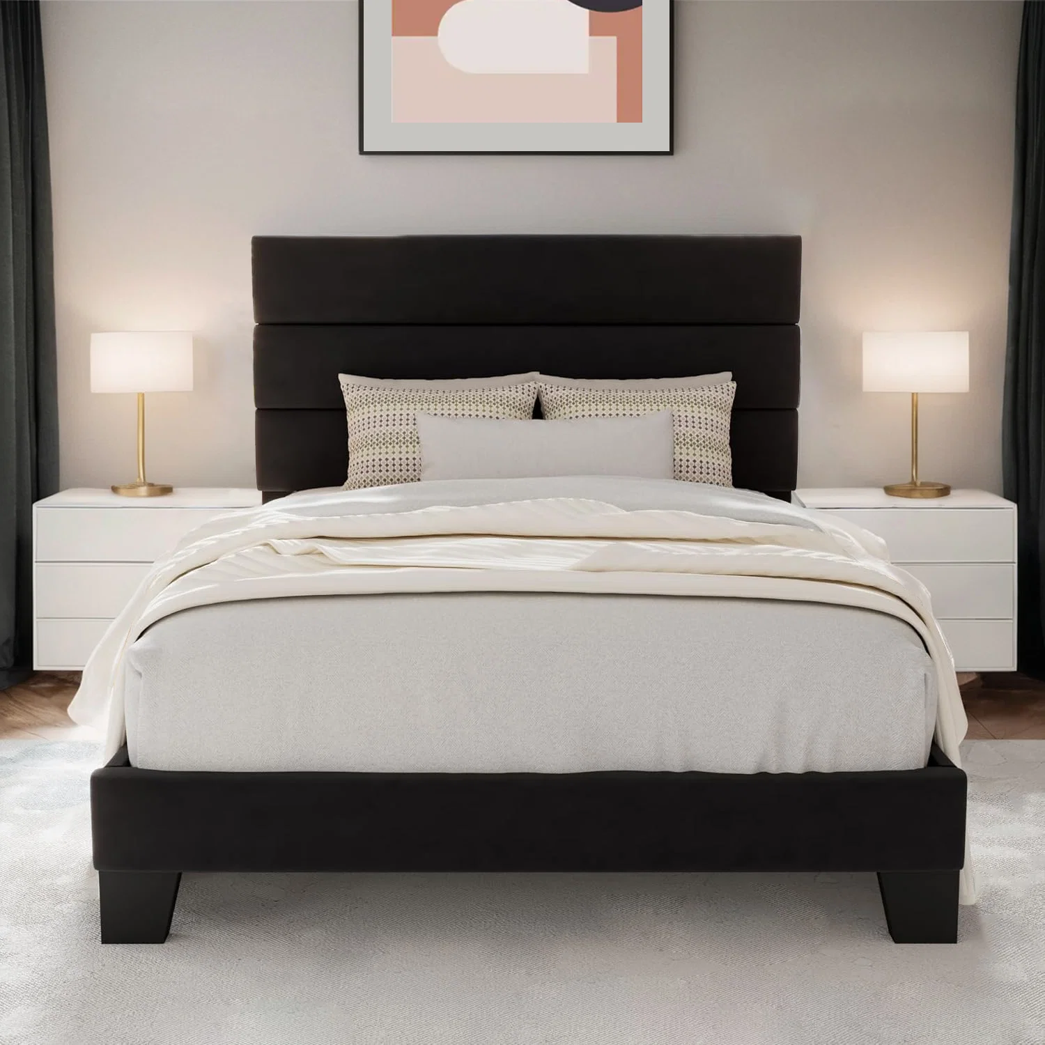 Practical Twin Size Velvet Bed Frame Platform Bed Frame with Velvet Upholstered Headboard and Wooden Slats Support Fully Upholstered Mattress FoundationTwin Size Velvet Bed Frame Platform Bed Frame with Velvet Upholstered Headboard and Wooden Slats Support Fully Upholstered Mattress Foundation First-Class