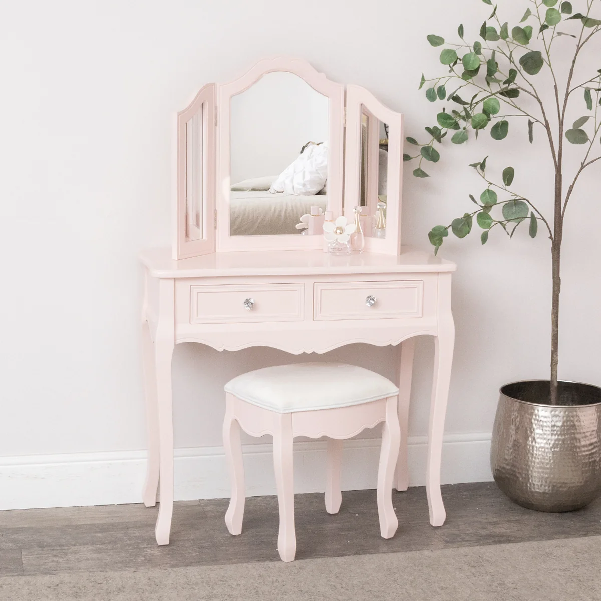 Fine Pink Dressing Table Mirror Stool Set – Sophia Pink Range Refined