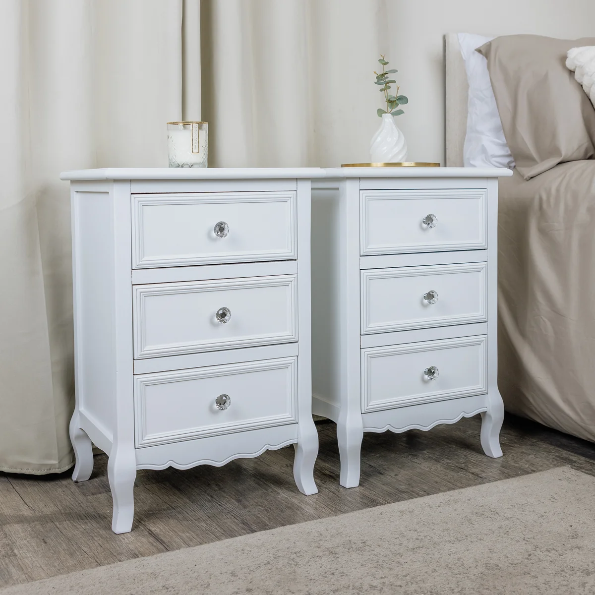 Premium Material Pair of White 3 Drawer Bedside Tables – Victoria Range Healthy