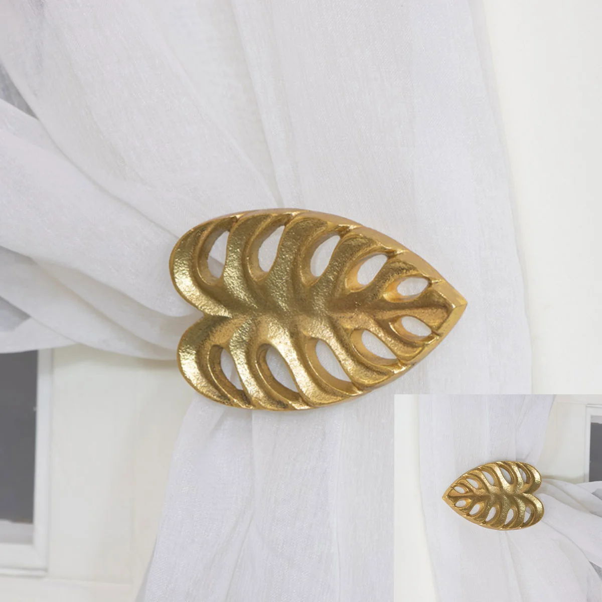 Fast Pair of Gold Monstera Leaf Curtain Holdbacks Crafted