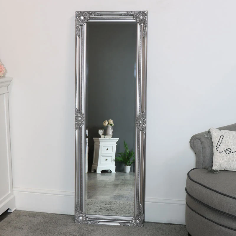 Stylish Tall Silver Mirror with Bevelled Glass – 47cm x 142cm Casual
