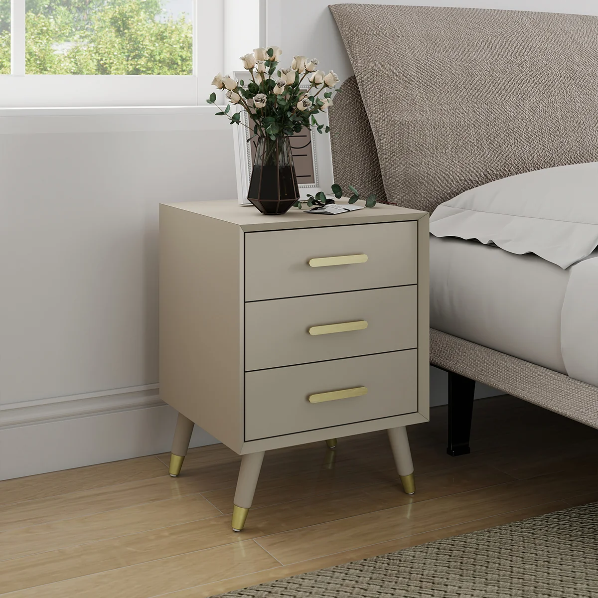 Proven 3 Drawer Bedside Table – Oslo Taupe Range Green