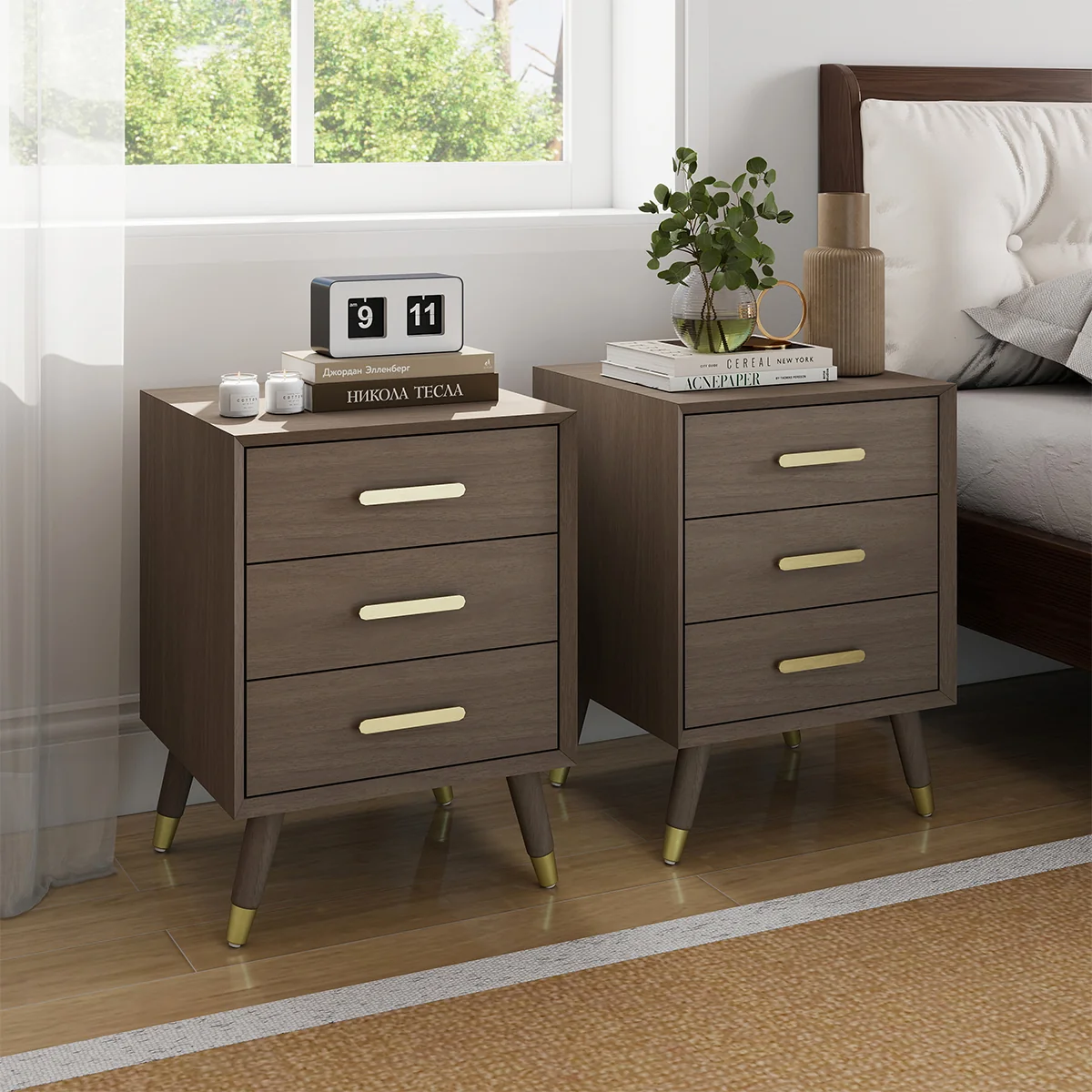 Responsible Pair of 3 Drawer Bedside Tables – Oslo Dark Wood Range Innovative