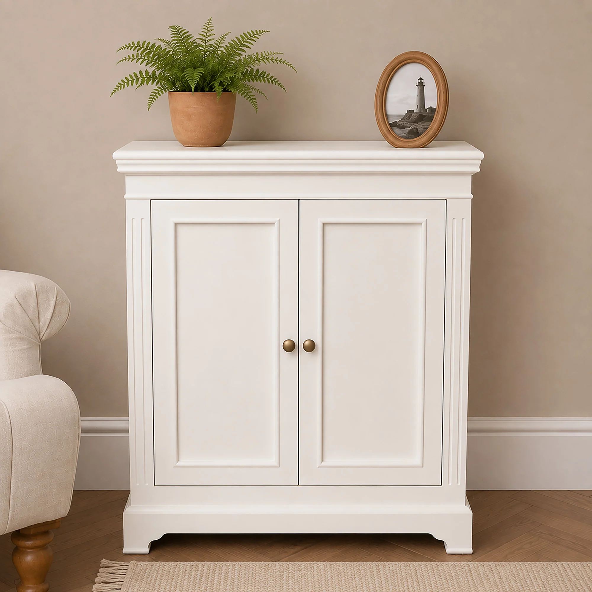 Clean Wooden 3 Shelf Shoe Cabinet Storage Cupboard – Daventry Ivory Range Professional