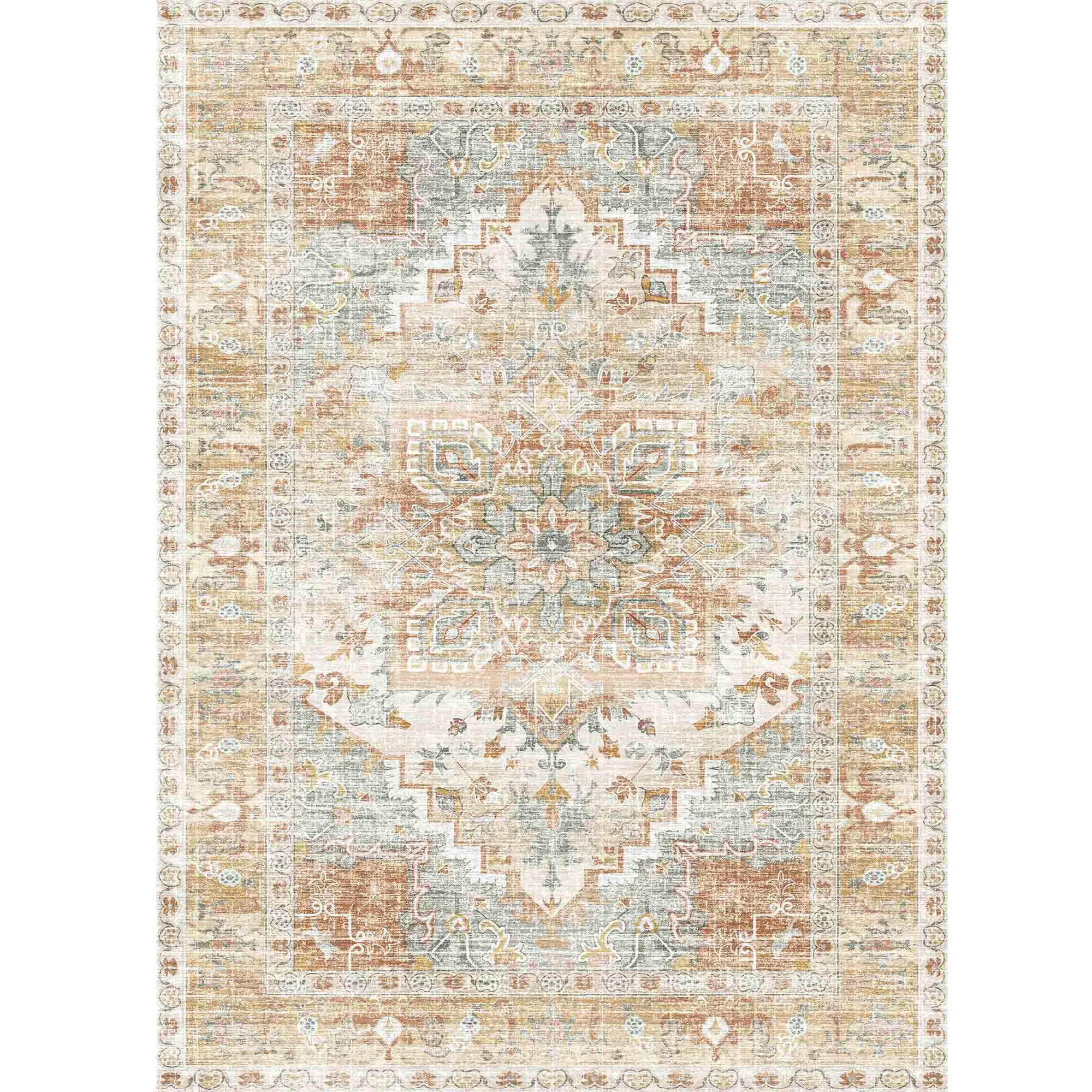 Safe Orange Brown Washable Boho Area Rug Vintage Oriental Low-Pile Non-Slip Rug for Living Room BedroomOrange Brown Washable Boho Area Rug Vintage Oriental Low-Pile Non-Slip Rug for Living Room Bedroom Genuine