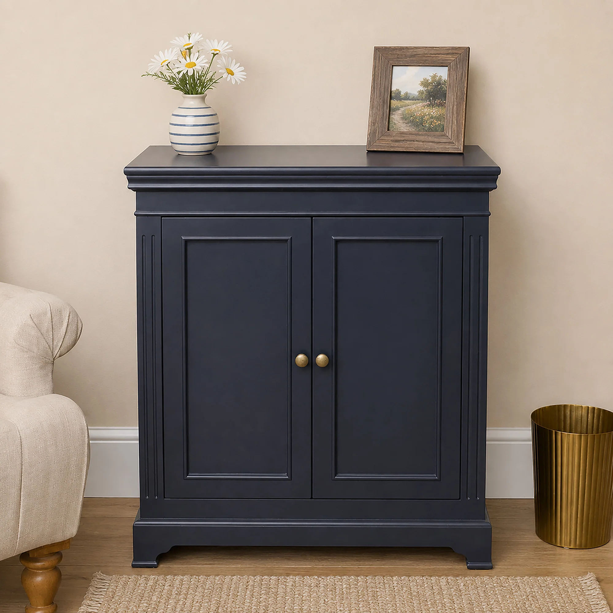Quality Wooden 3 Shelf Shoe Cabinet Storage Cupboard – Daventry Navy Black Range Comfortable
