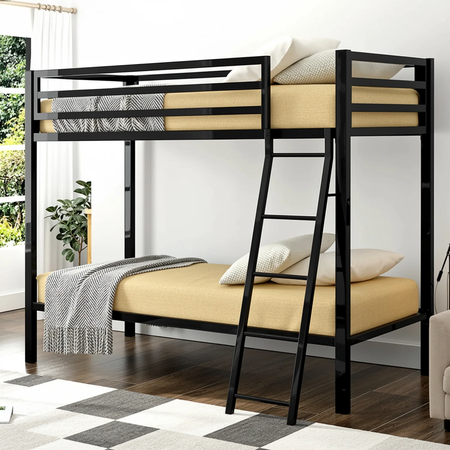 Elite Twin Over Twin Metal Bunk Bed with Ladder Safety GuardrailsTwin Over Twin Metal Bunk Bed with Ladder Safety Guardrails Comfortable