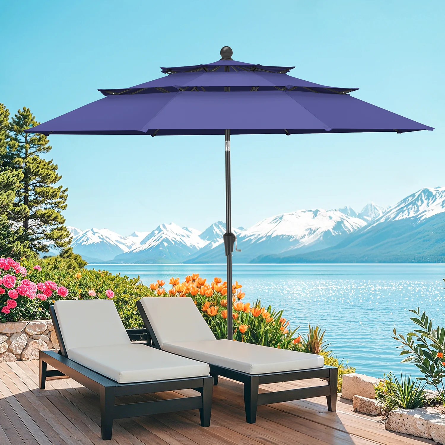 Quality 10ft Round Patio Umbrella 3 Tier Vented Outdoor Table Umbrella with Tilt and Crank for Market Pool Garden Backyard No Base 10ft Round Patio Umbrella 3 Tier Vented Outdoor Table Umbrella with Tilt and Crank for Market Pool Garden Backyard No Base Contemporary