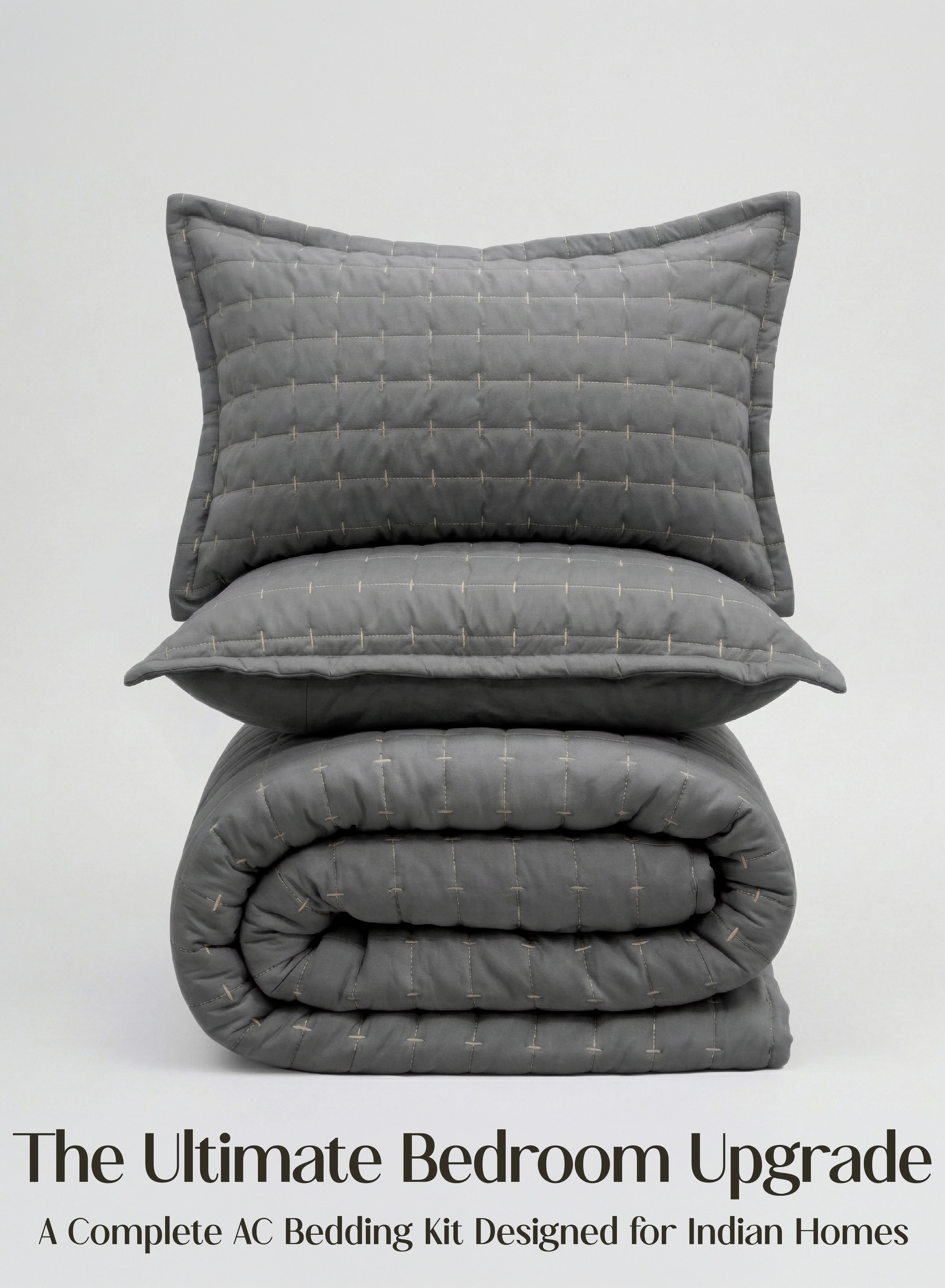 Premium CloudTouch™ 8-Piece AC Bedding Set Complete Bedroom Upgrade in One Set Pebble Gray Fine