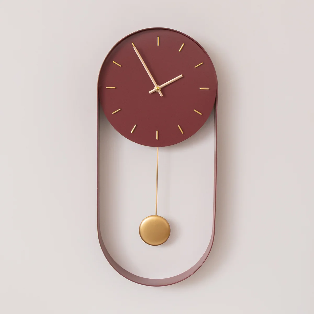 Reusable Raspberry Red Gold Pendulum Metal Analogue Wall Clock – 20cm x 55cm Original