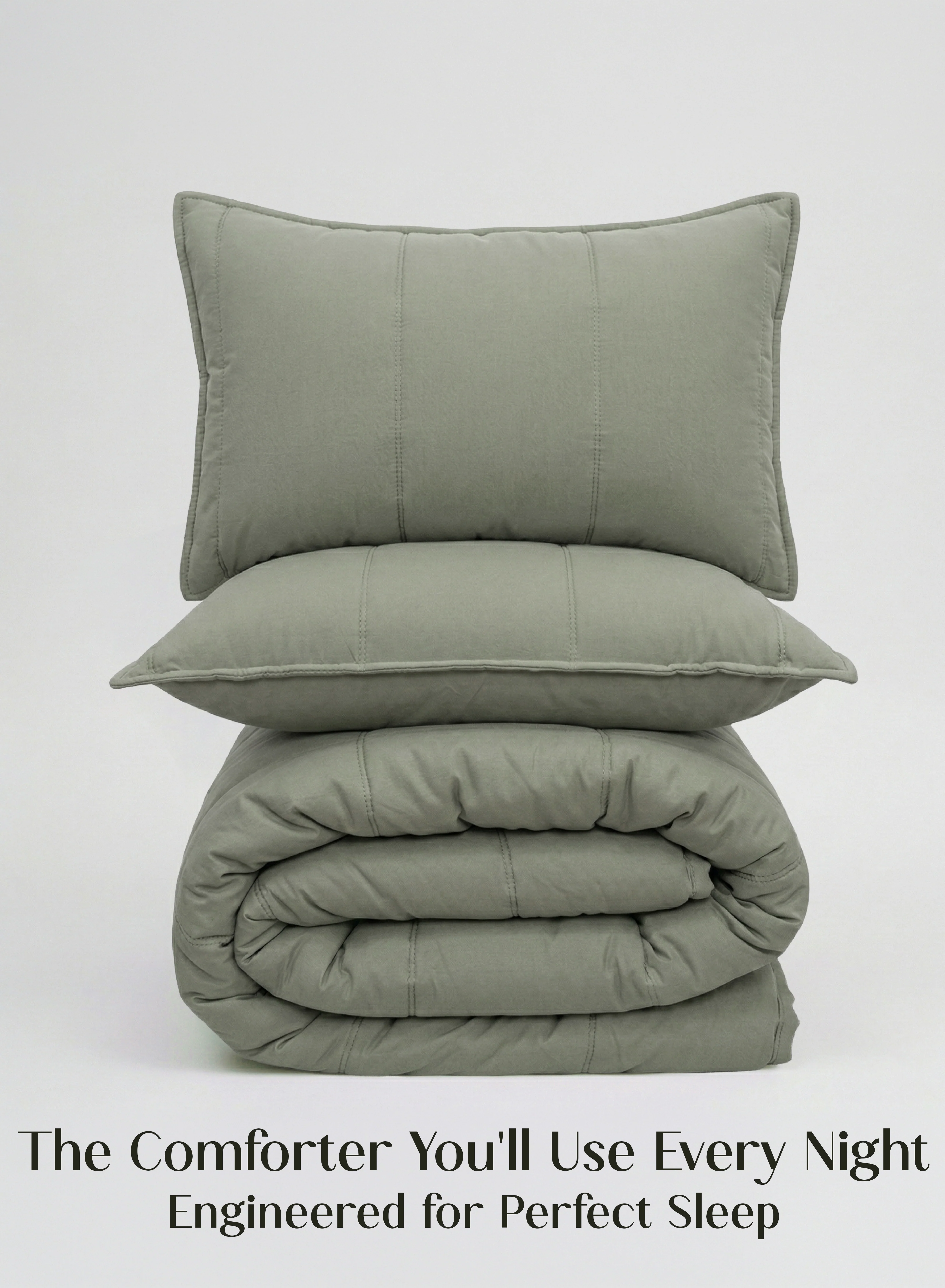 Flexible Cocoon AC Comforter Set 5-Piece Designer Bed Set for Modern Homes Olive Mist Luxury