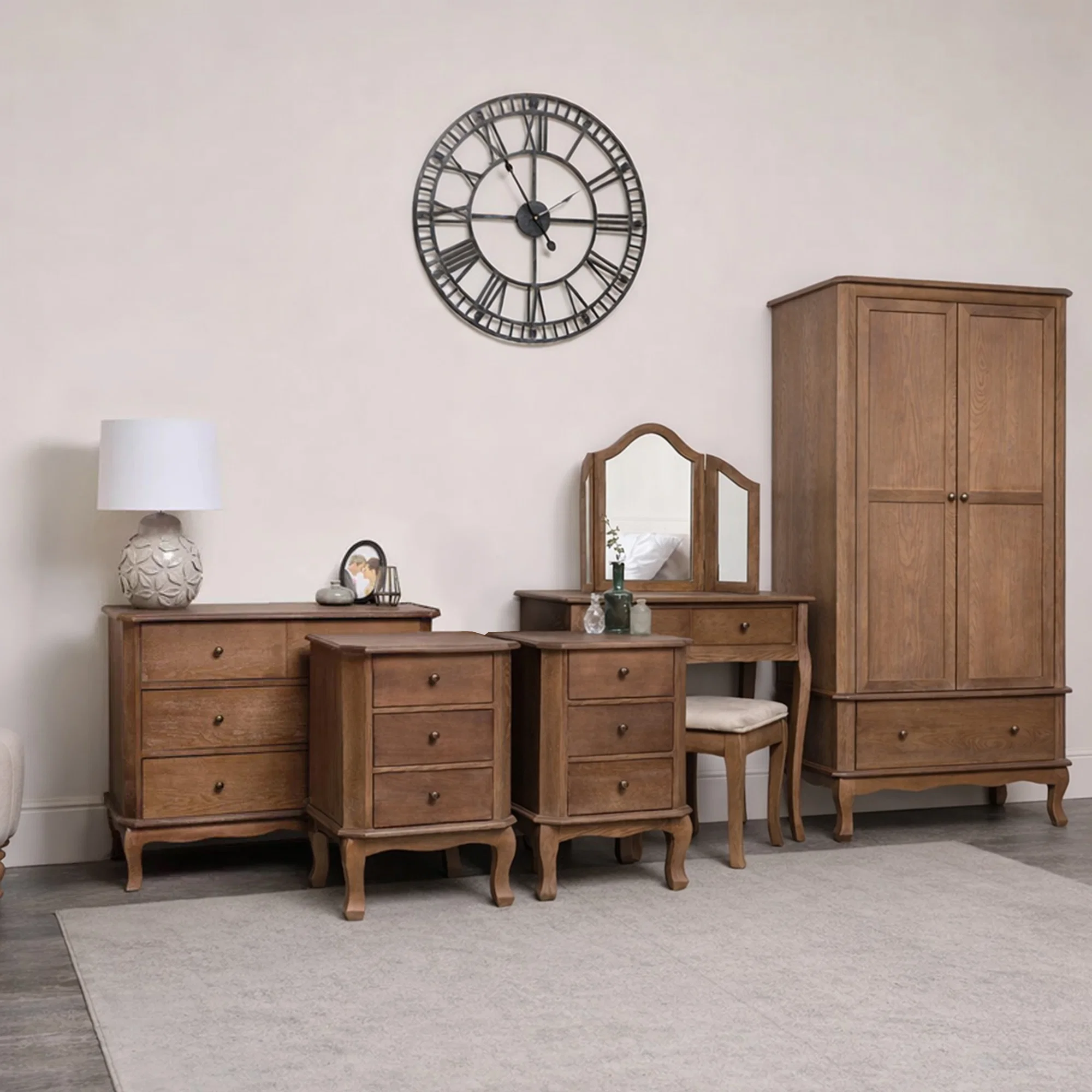 Fast Dark Wood Wardrobe Dressing Table Set Chest of 4 Drawers Pair of Bedside Tables – Ashwell Range Long-Lasting
