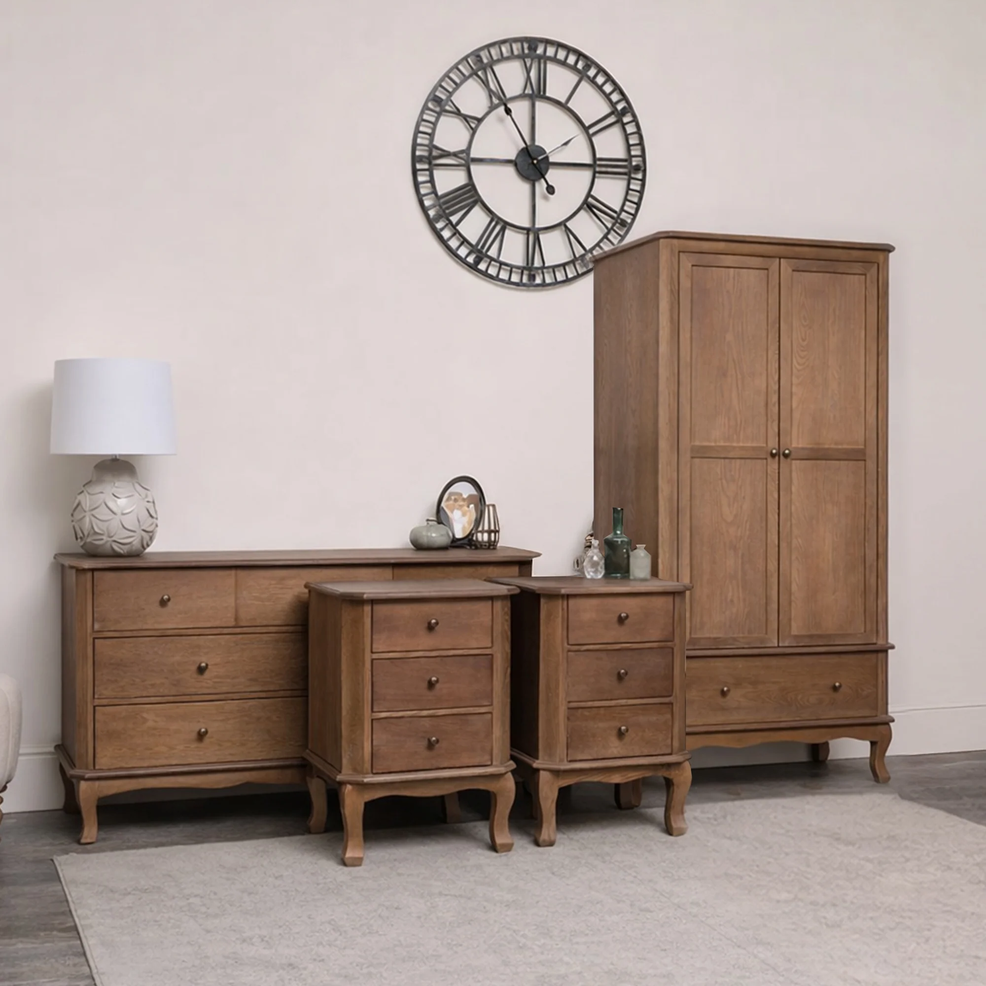 Carefully Designed Dark Wood Wardrobe 7 Drawer Dark Wood Chest of Drawers Pair of 3 Drawer Bedside Tables – Ashwell Range Exceptional