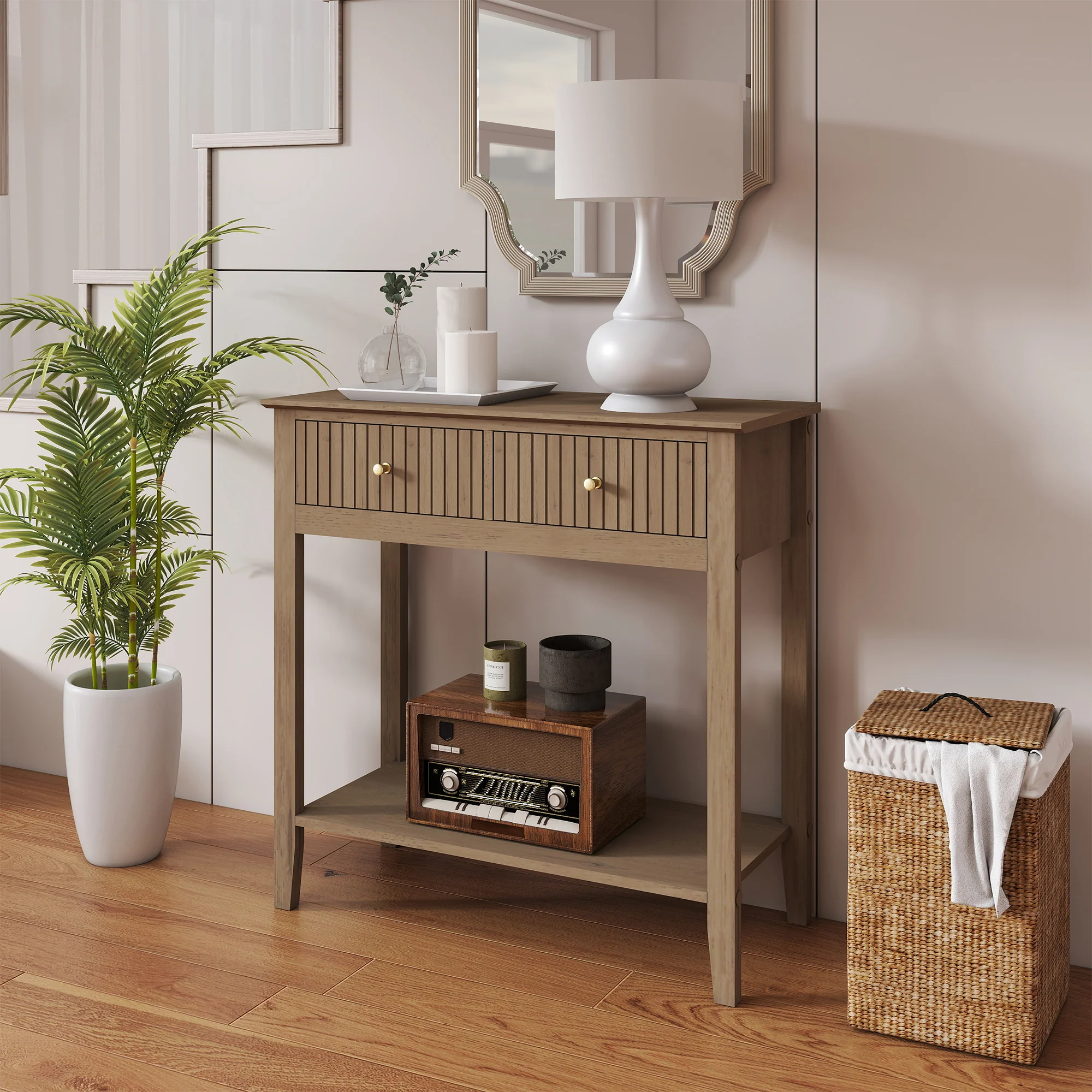 Fashionable 2 Drawer Console Dressing Table – Hales Pale Wood Range Flexible