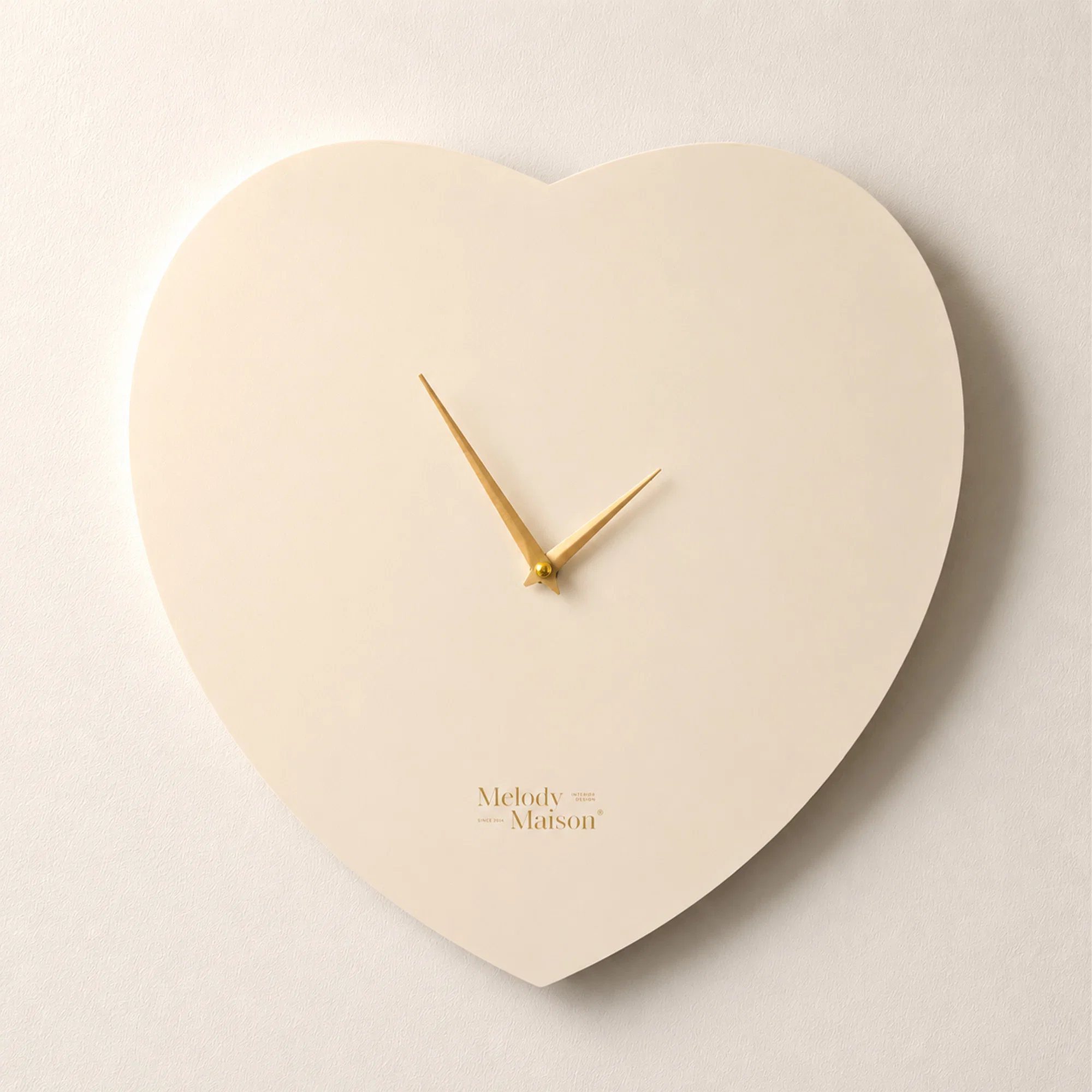 Original Design Wooden Ivory Gold Detailed Heart Shaped Wall Clock – 40cm x 40cm