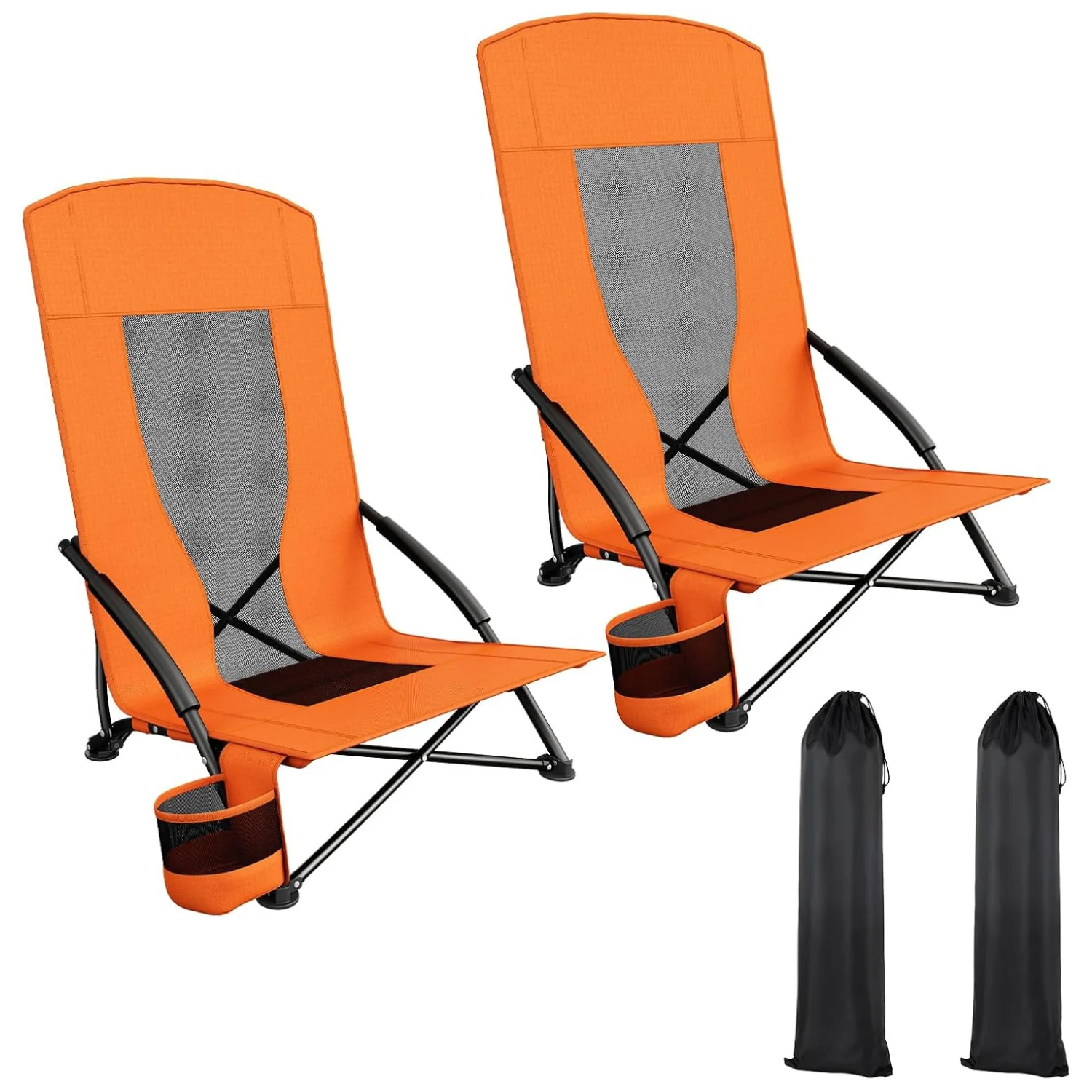 Comfortable Portable Beach Chairs for Adults 2 Pack Folding Low Beach Chair with Carry Bag Cup HolderPortable Beach Chairs for Adults 2 Pack Folding Low Beach Chair with Carry Bag Cup Holder Secure